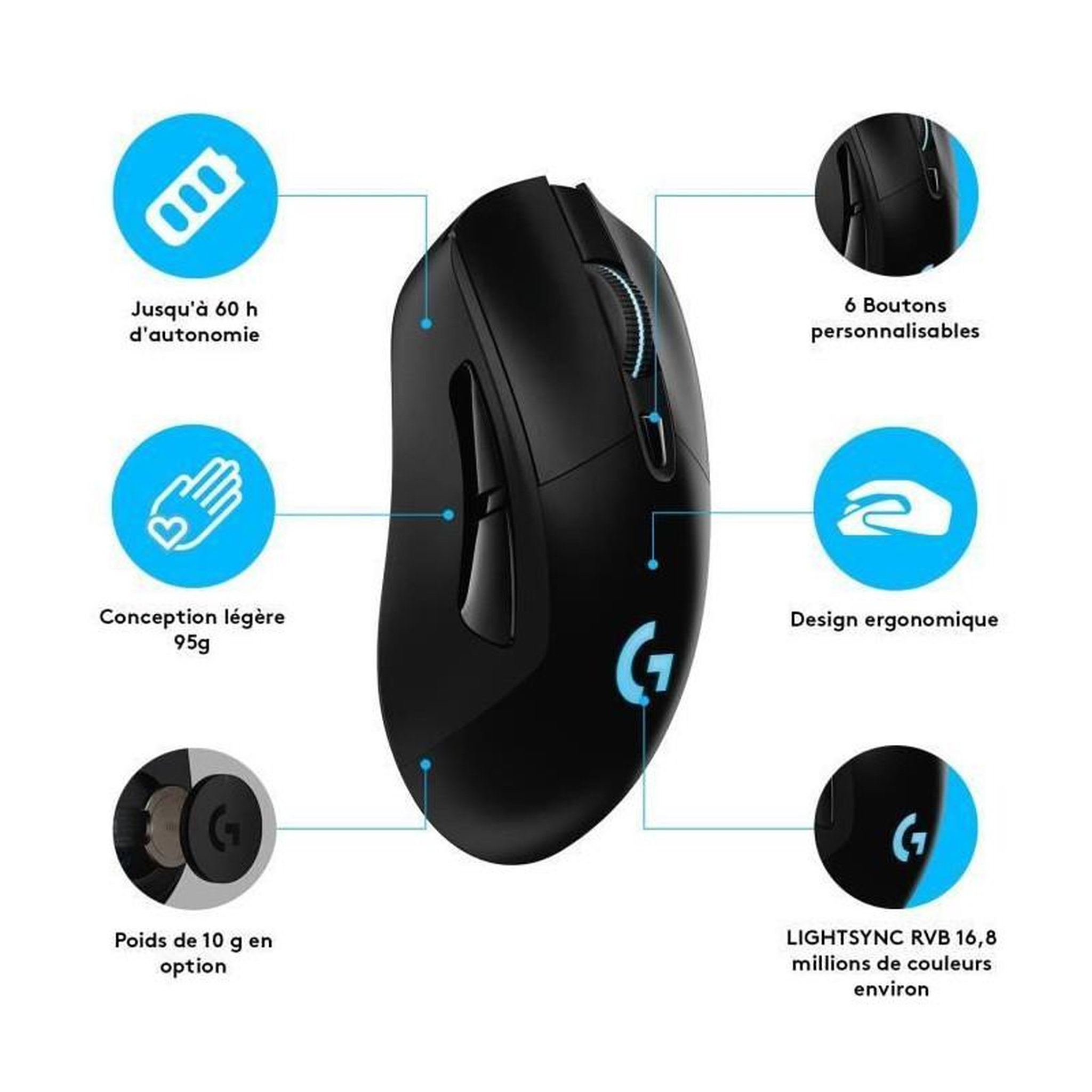 Voir la diapositive 3 : Logitech LOGITECH Souris Gaming sans fil G703 LIGHTSPEED Noir
