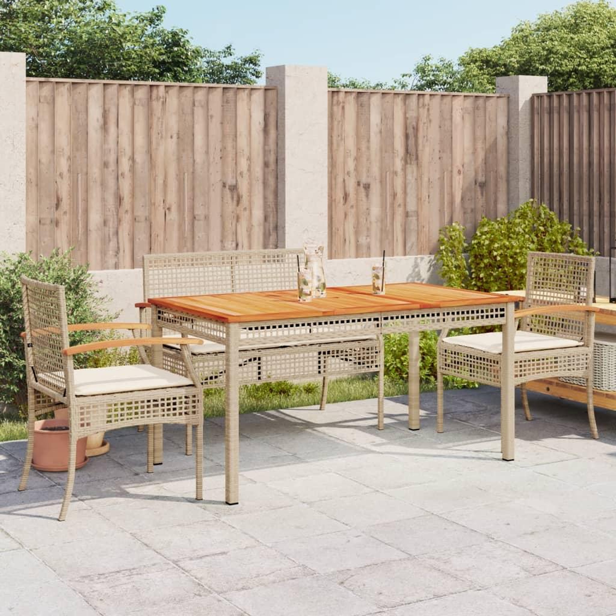 VIDAXL Ensemble a manger de jardin avec coussins 5pcs Beige poly rotin