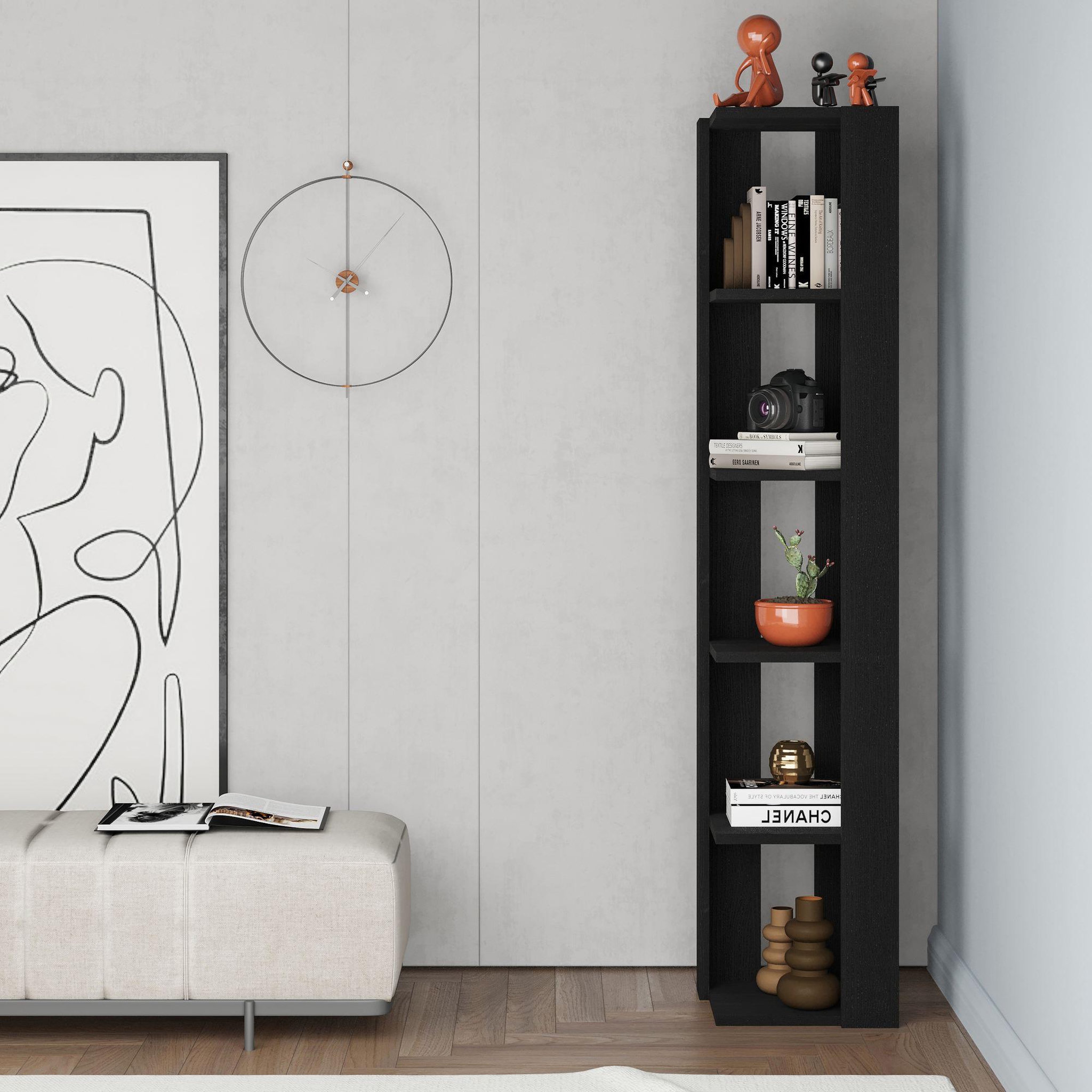 Voir la diapositive 3 : Habitat et Jardin Bibliothèque en bois  nati  - 32 x 32 x 161 cm - noir