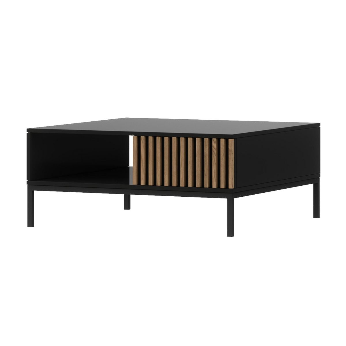 BEST MOBILIER Savanna - table basse - effet bois et noir - 1 tiroir et 1 niche - 80 cm