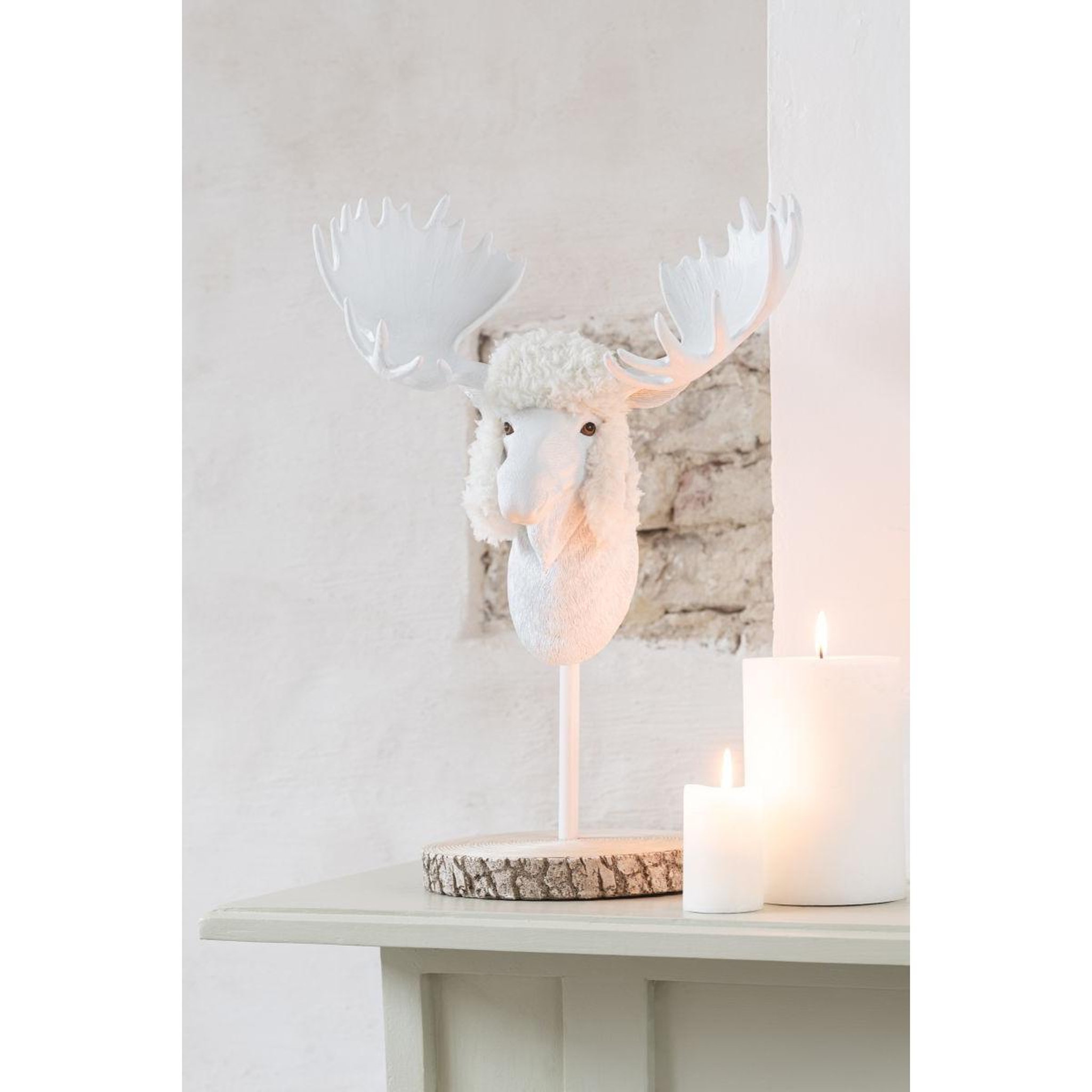 Voir la diapositive 5 : J-LINE Tête d'élan sur socle  imitation fourrure  49cm écru