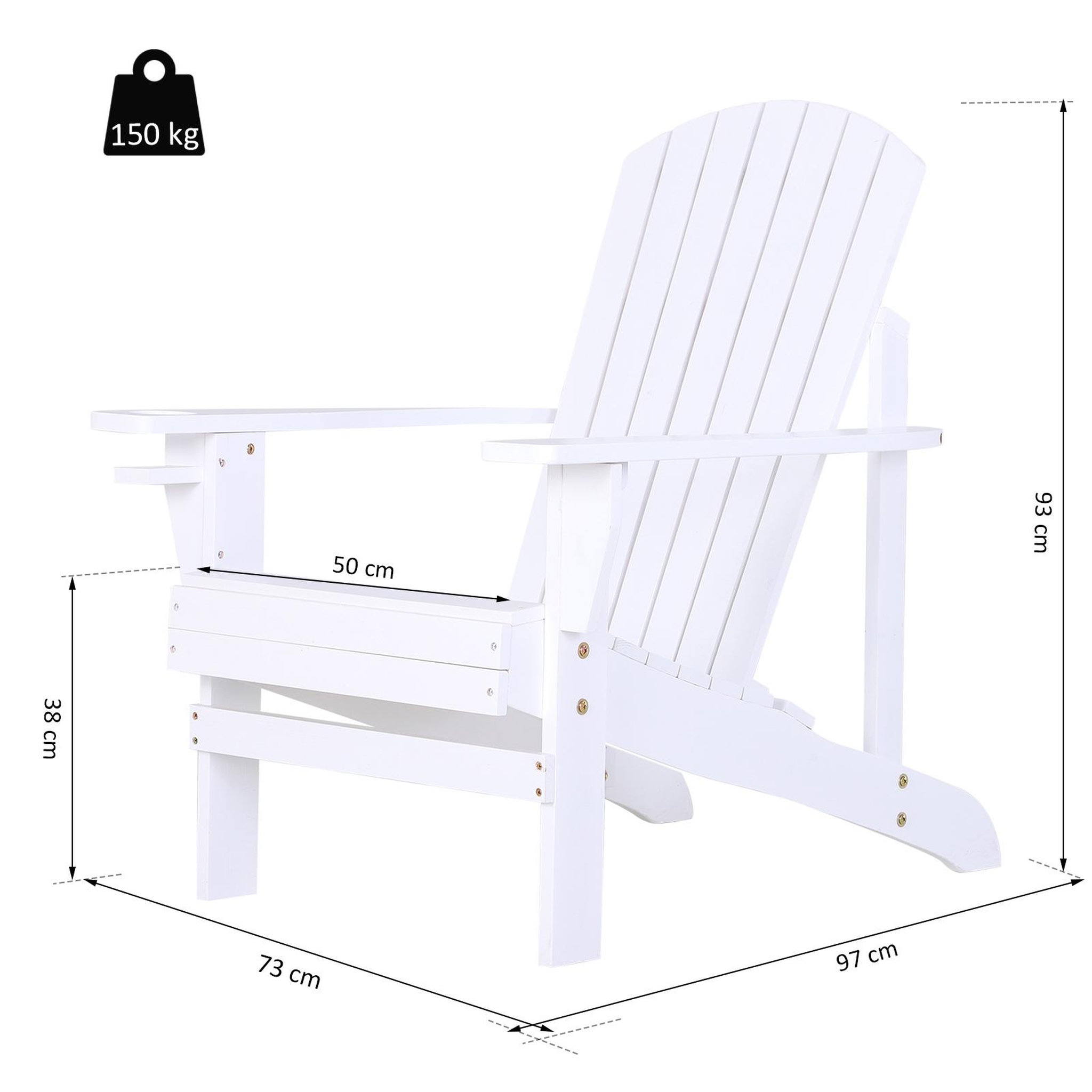 Voir la diapositive 3 : OUTSUNNY Fauteuil de jardin Adirondack chaise longue inclinable en bois 97L x 73l x 93H cm blanc