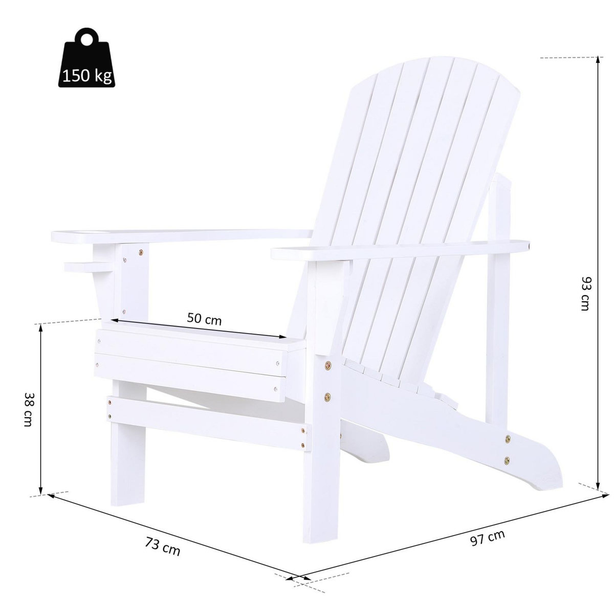 OUTSUNNY Fauteuil de jardin Adirondack chaise longue inclinable en bois 97L x 73l x 93H cm blanc