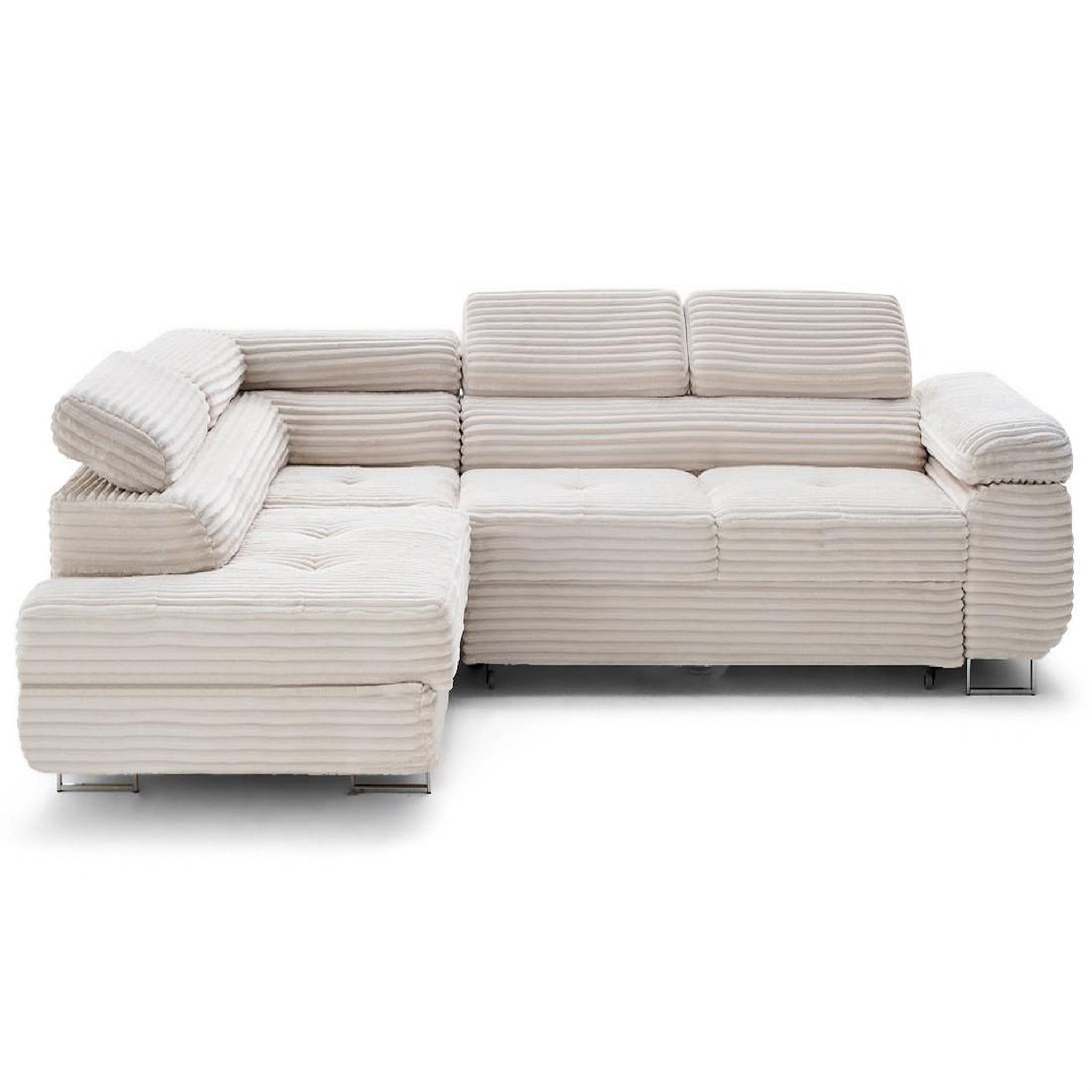 Voir la diapositive 1 : LISA DESIGN Zaria - canapé d'angle gauche 5 places convertible avec coffre et têtières en velours côtelé grosses côtes