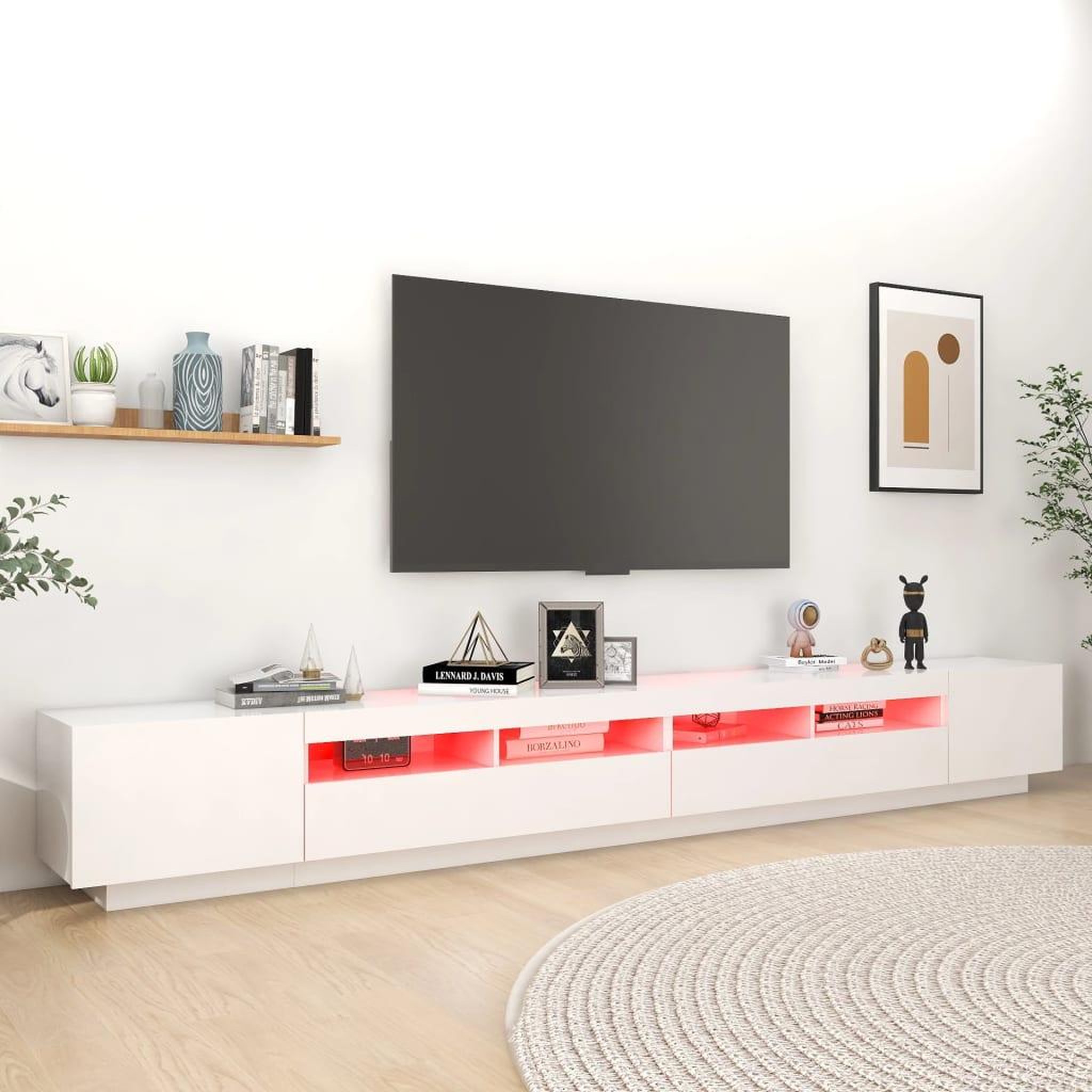 Voir la diapositive 4 : VIDAXL Meuble TV avec lumieres LED Blanc 300x35x40 cm