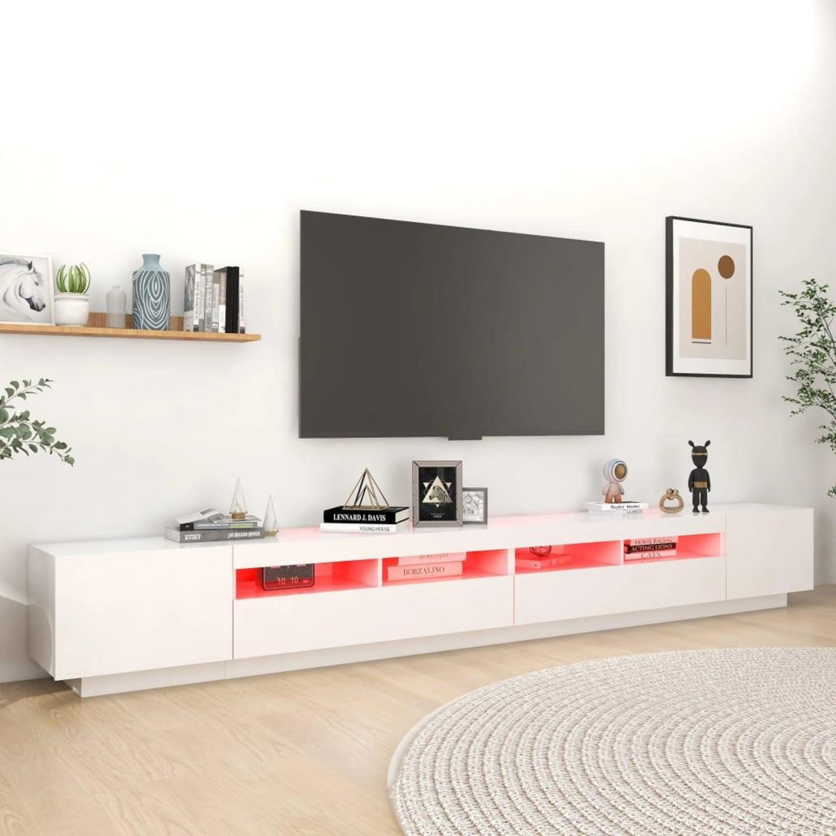 VIDAXL Meuble TV avec lumieres LED Blanc 300x35x40 cm