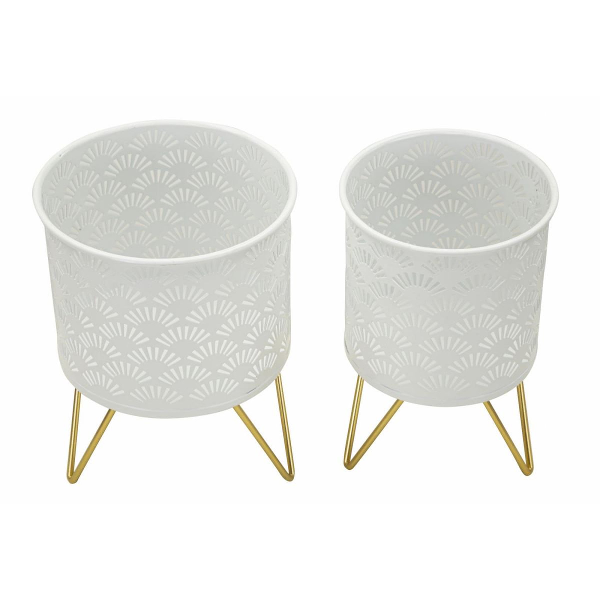 Voir la diapositive 2 : Paris Prix Lot de 2 cache-pots design  carly  20cm blanc & or