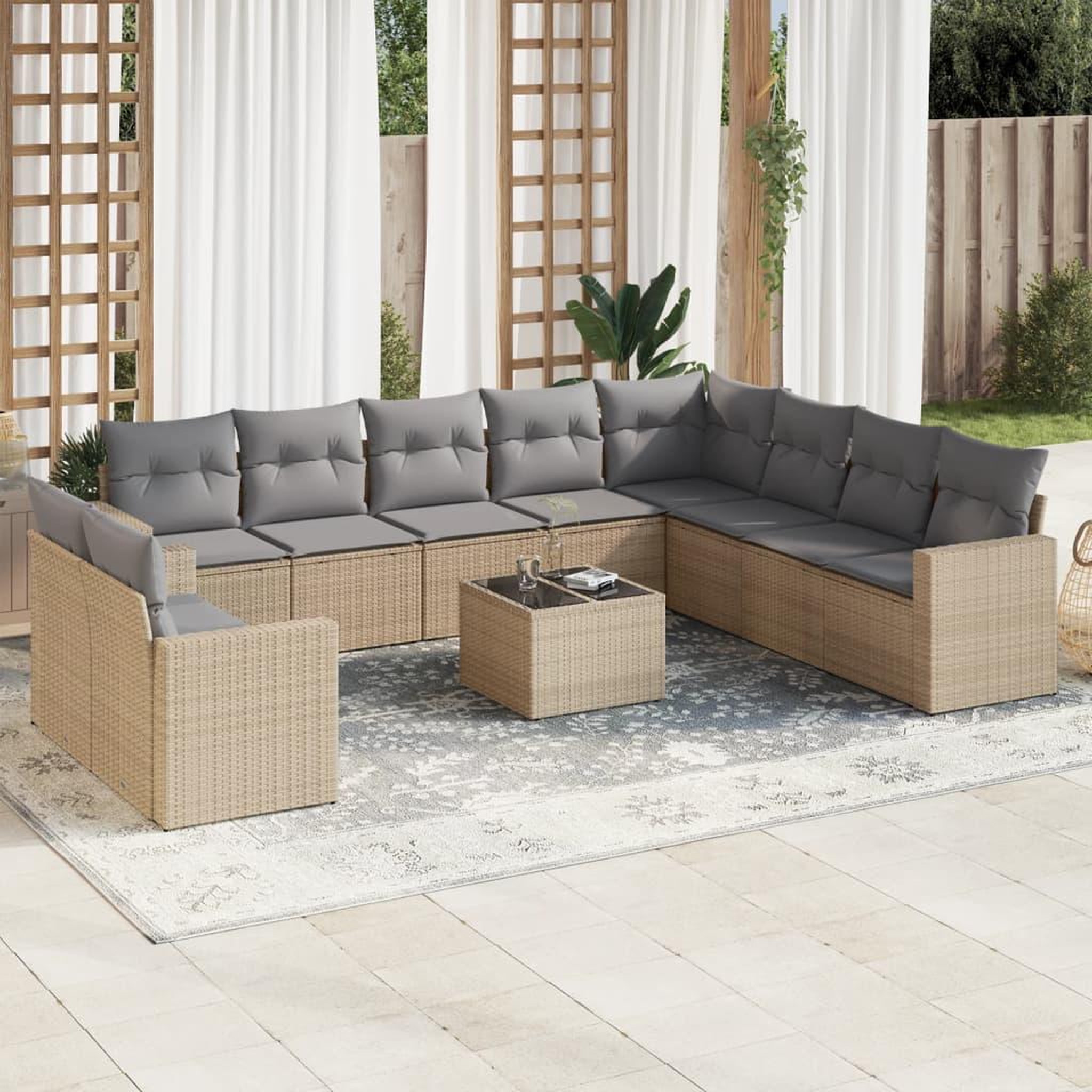 VIDAXL Salon de jardin 11 pcs avec coussins beige resine tressee