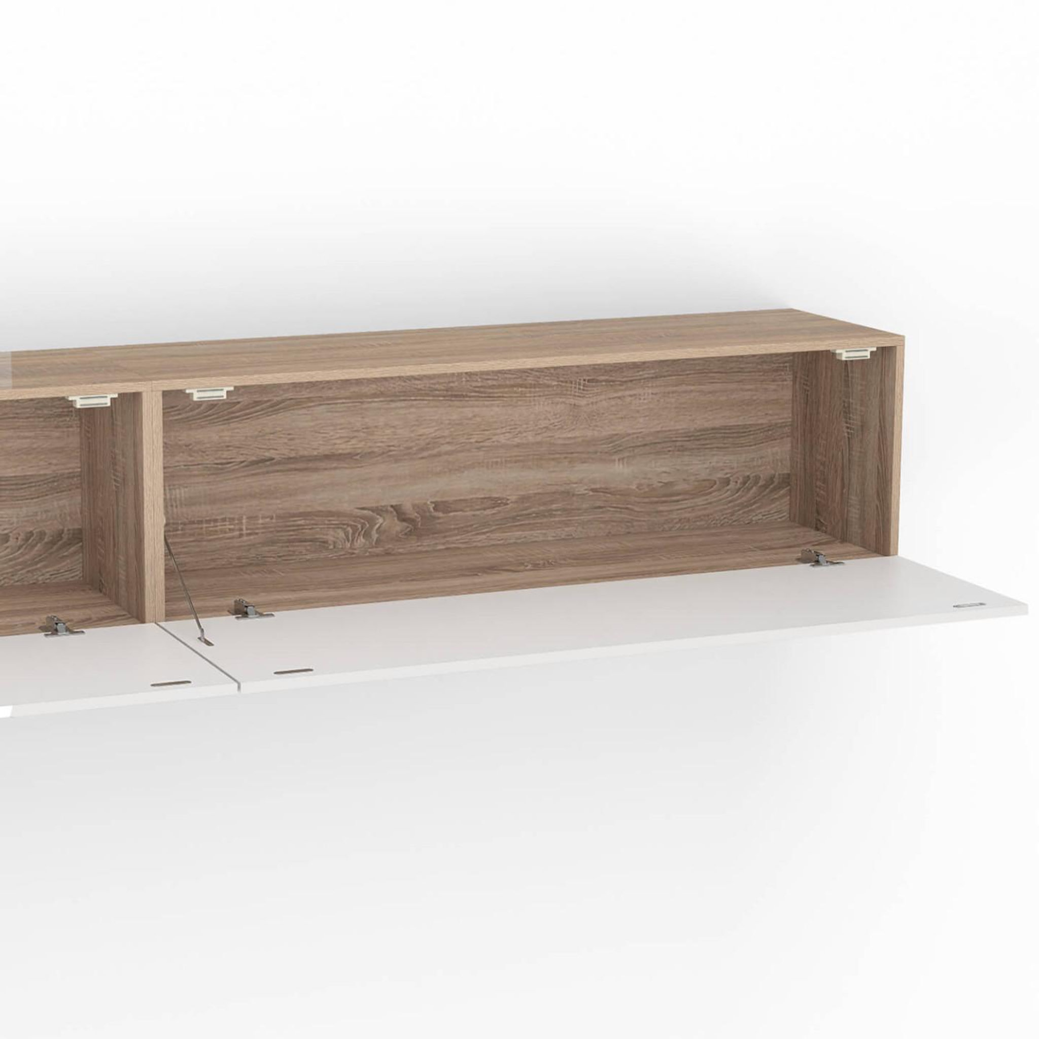 Voir la diapositive 6 : ID MARKET Meuble tv 300 cm suspendu elio 3 portes bois et blanc