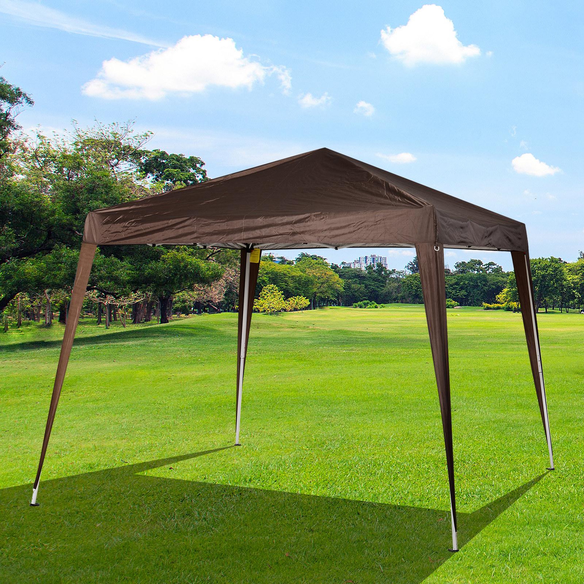 Voir la diapositive 2 : OUTSUNNY Tonnelle barnum de jardin pop-up pliant 2,4L x 2,4l x 2,5H m acier polyester imperméabilisé anti UV avec sac de transport chocolat
