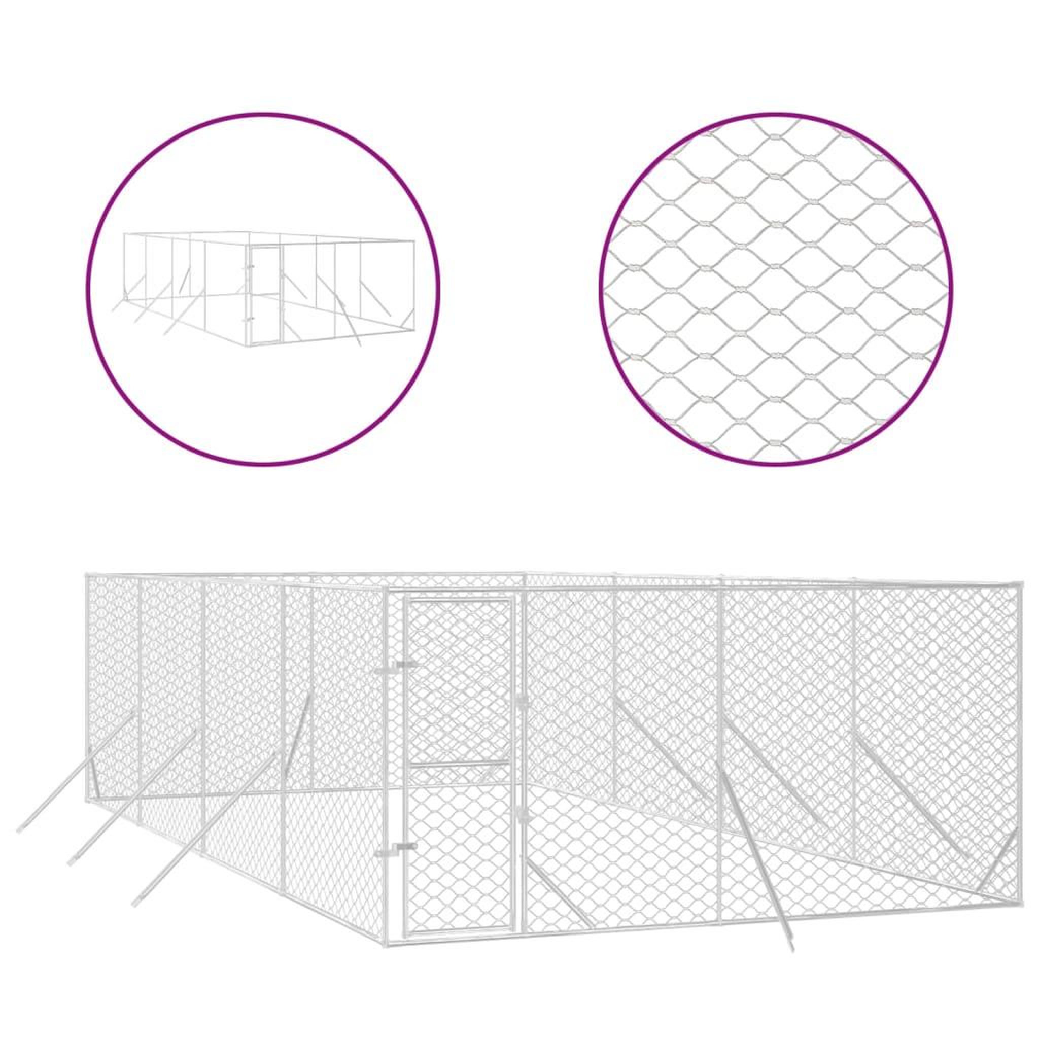 Voir la diapositive 2 : VIDAXL Chenil d'exterieur pour chiens argente 4x8x2 m acier galvanise