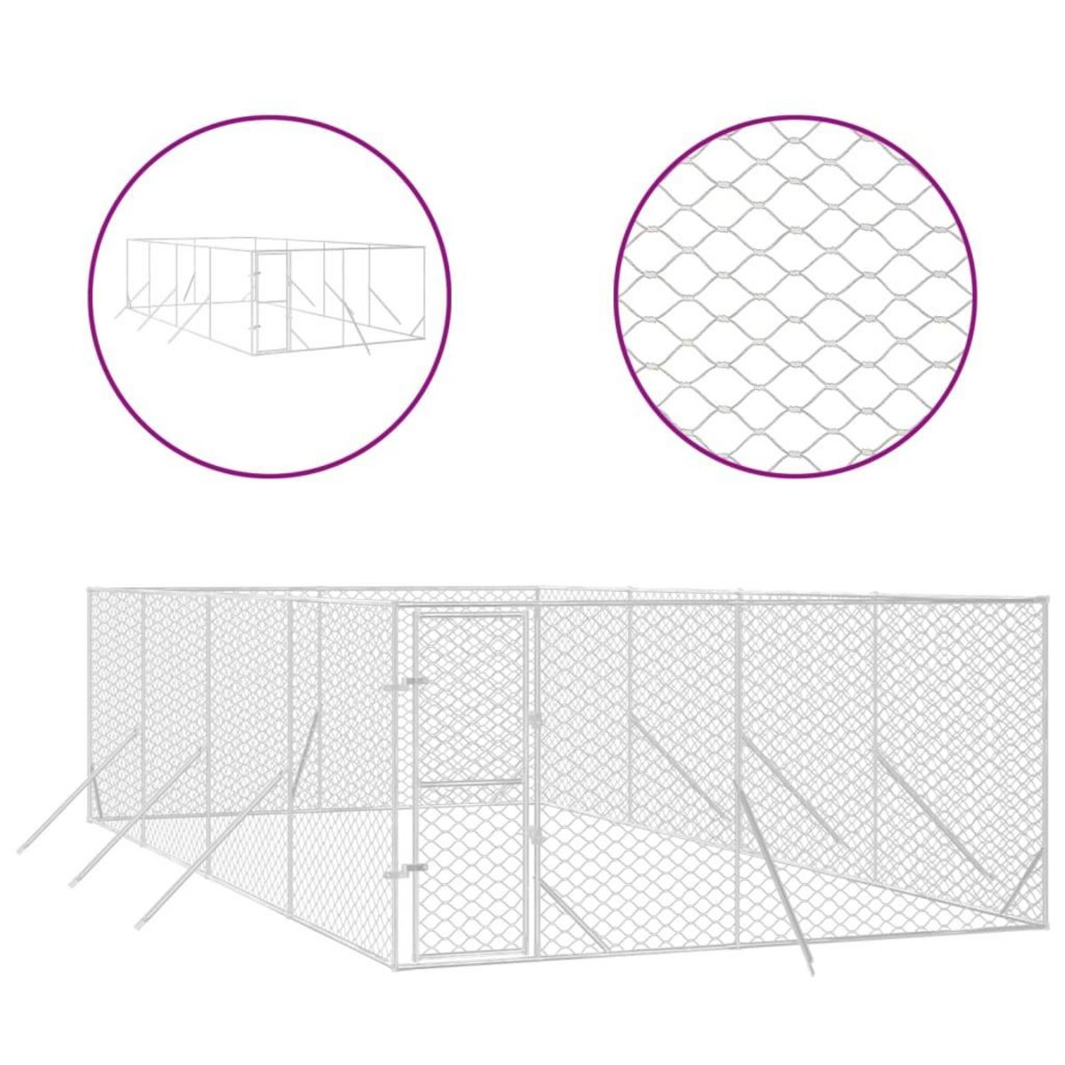 VIDAXL Chenil d'exterieur pour chiens argente 4x8x2 m acier galvanise