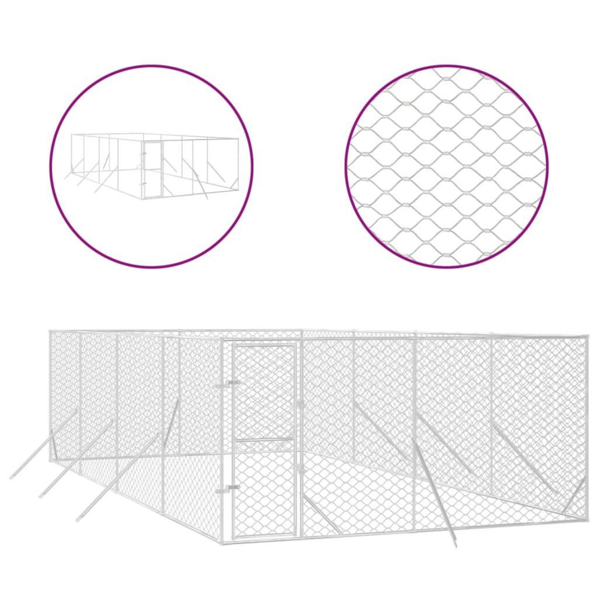VIDAXL Chenil d'exterieur pour chiens argente 4x8x2 m acier galvanise