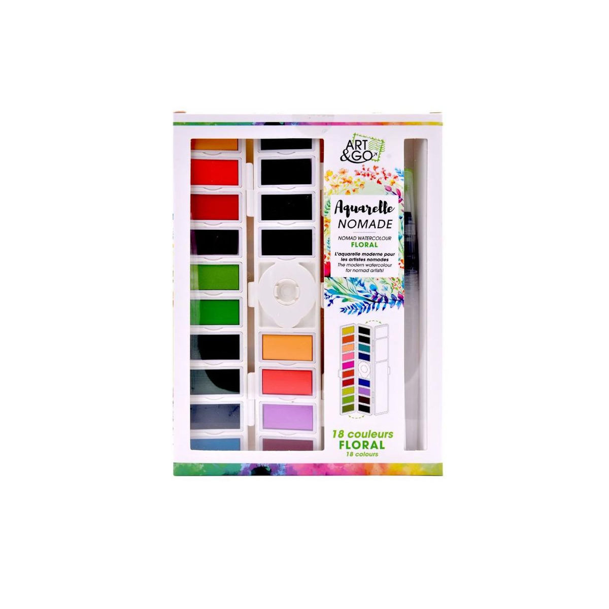 Oz International ART  and  GO Palette Aquarelle Accordéon - 18 couleurs FLORAL