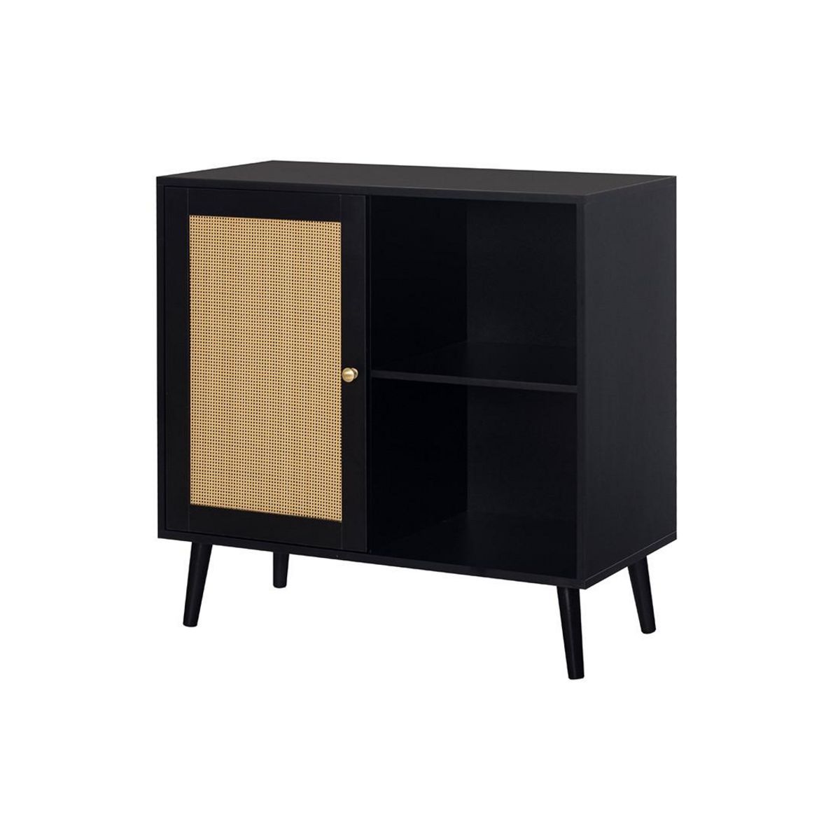 BEST MOBILIER Goto - buffet haut - noir et cannage - 80 cm