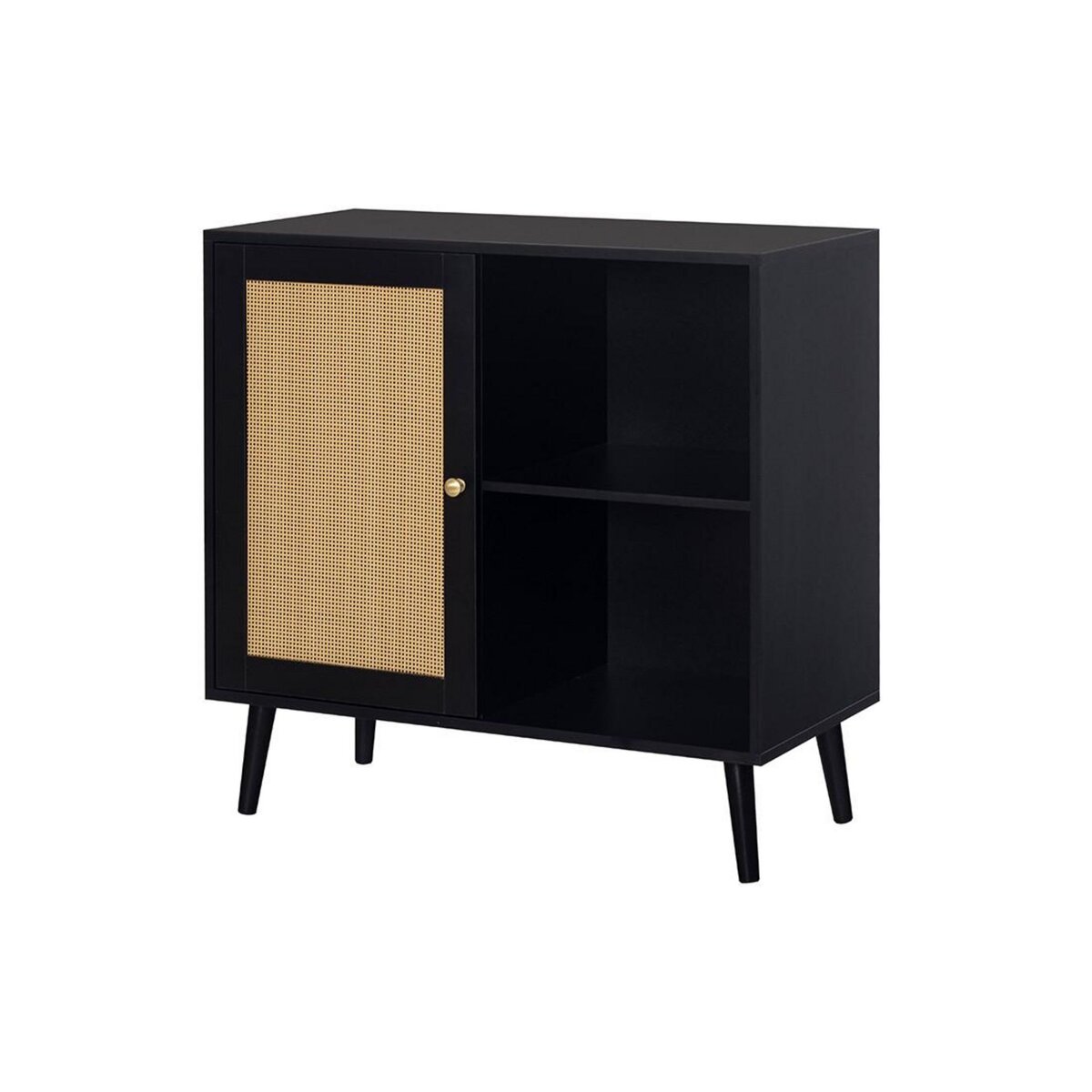 BEST MOBILIER Goto - buffet haut - noir et cannage - 2 niches et 1 porte - 80 cm