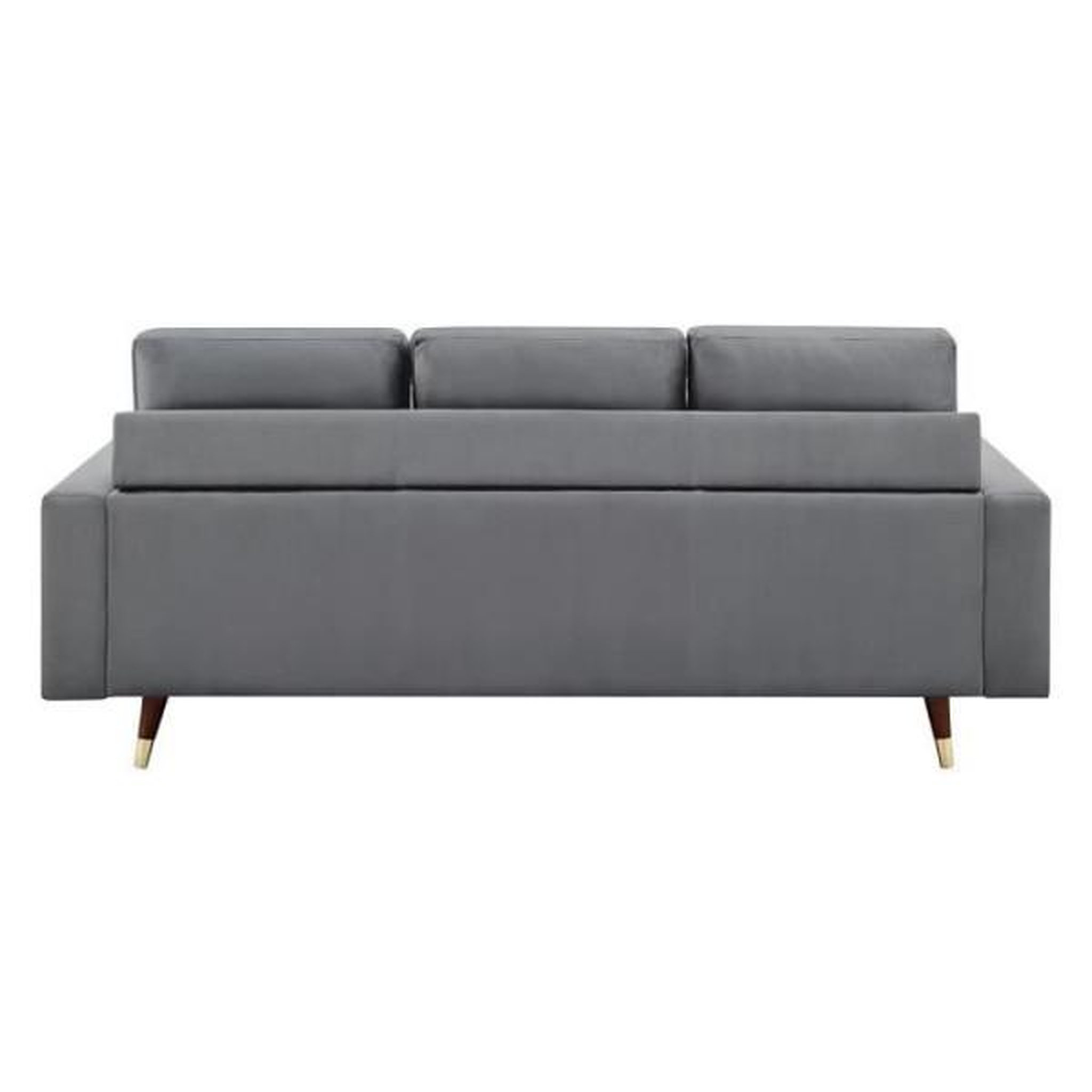 Voir la diapositive 6 : MARKET24 Canapé d'angle fixe réversible - Tissu gris - L 194 x P 139 x H 83 - Pieds bois et doré - NEW YORK
