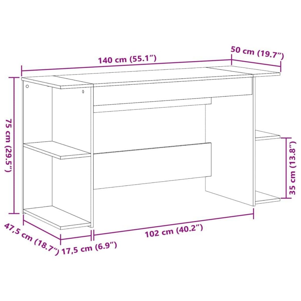 VIDAXL Bureau blanc 140x50x75 cm bois d'ingenierie