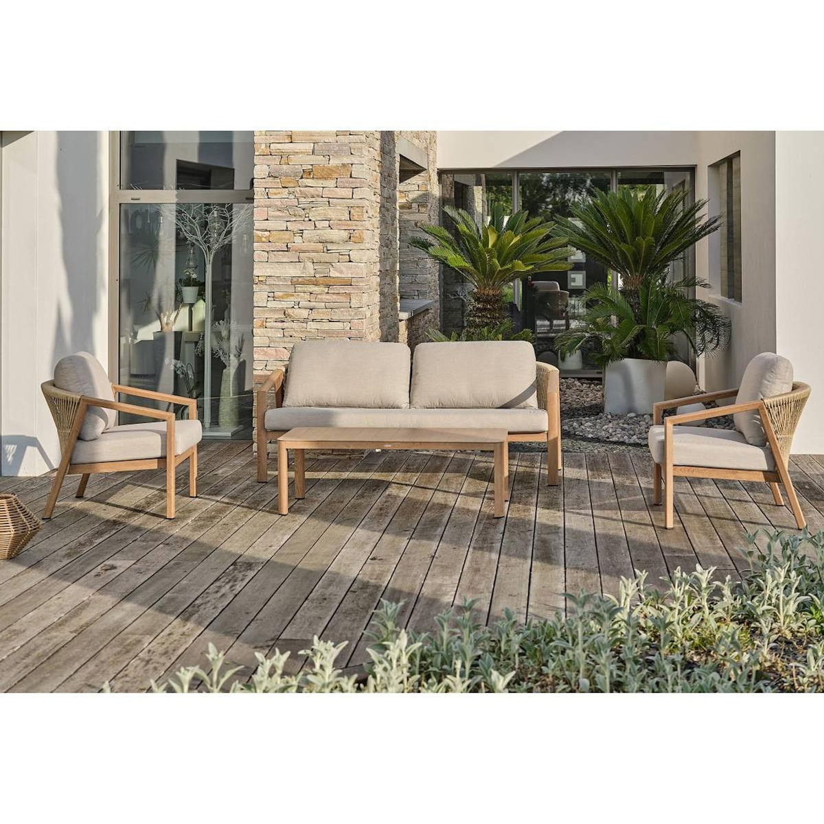 Paris Prix Salon de Jardin 5 Places  Goya  180cm Naturel & Gris