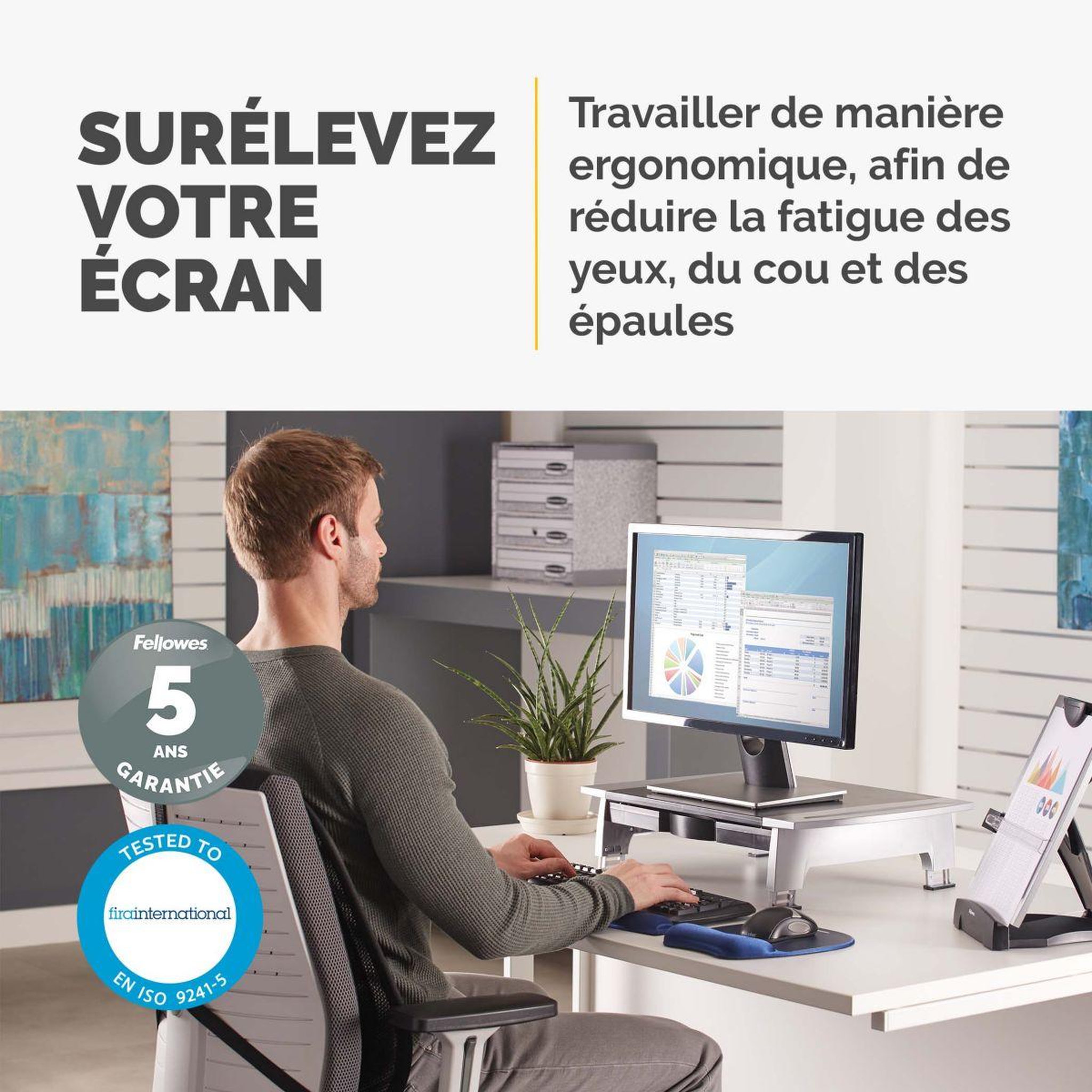 Voir la diapositive 2 : Fellowes Support moniteur réglable standard office suite