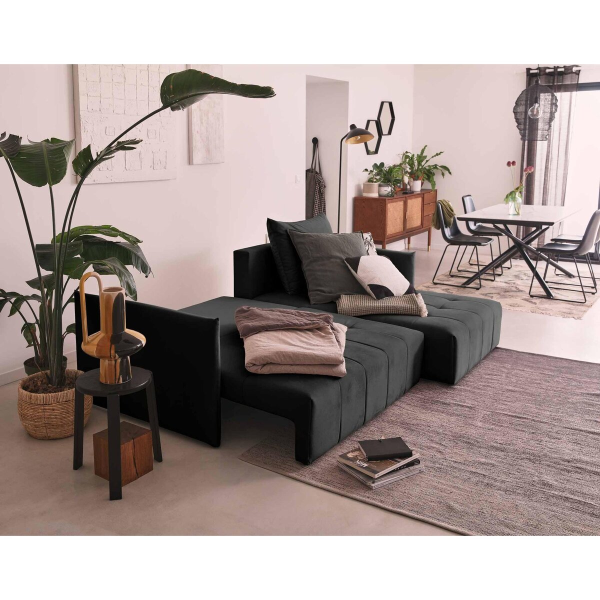 BEST MOBILIER Petra - canapé d'angle réversible - convertible avec coffre - 4 places - en velours