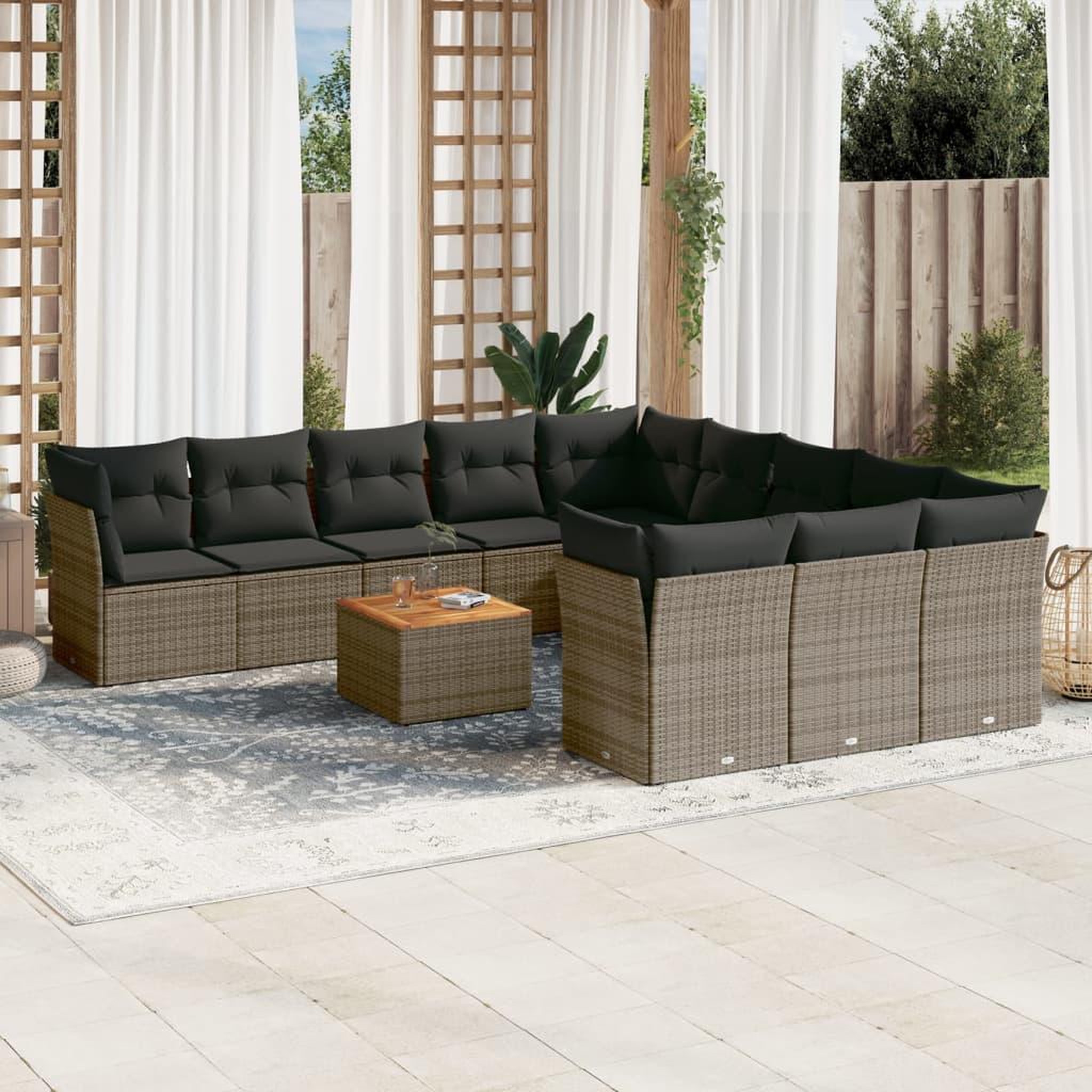 VIDAXL Salon de jardin avec coussins 12 pcs gris resine tressee