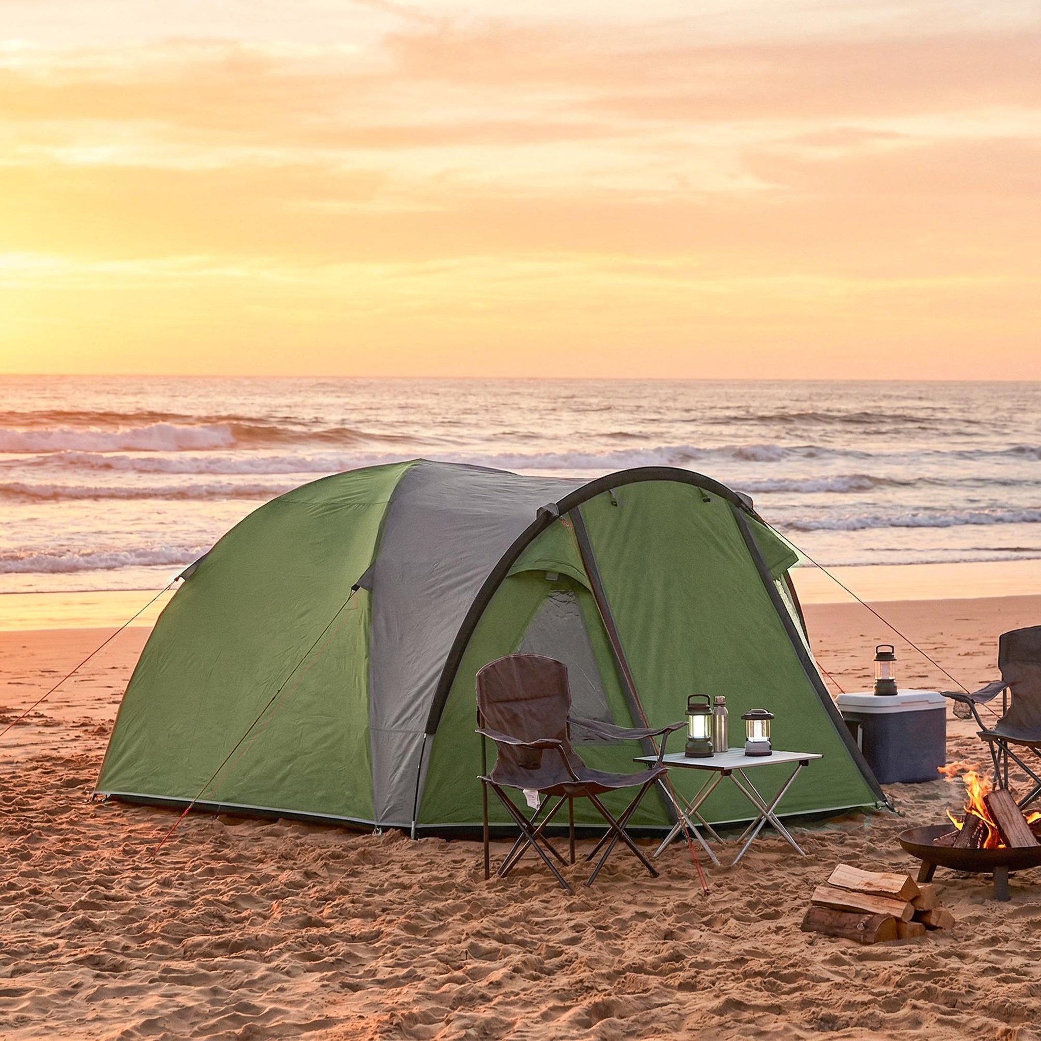 Voir la diapositive 4 : OUTSUNNY Tente de camping 2-4 personnes - tente dôme familiale imperméable - sac de transport inclus vert