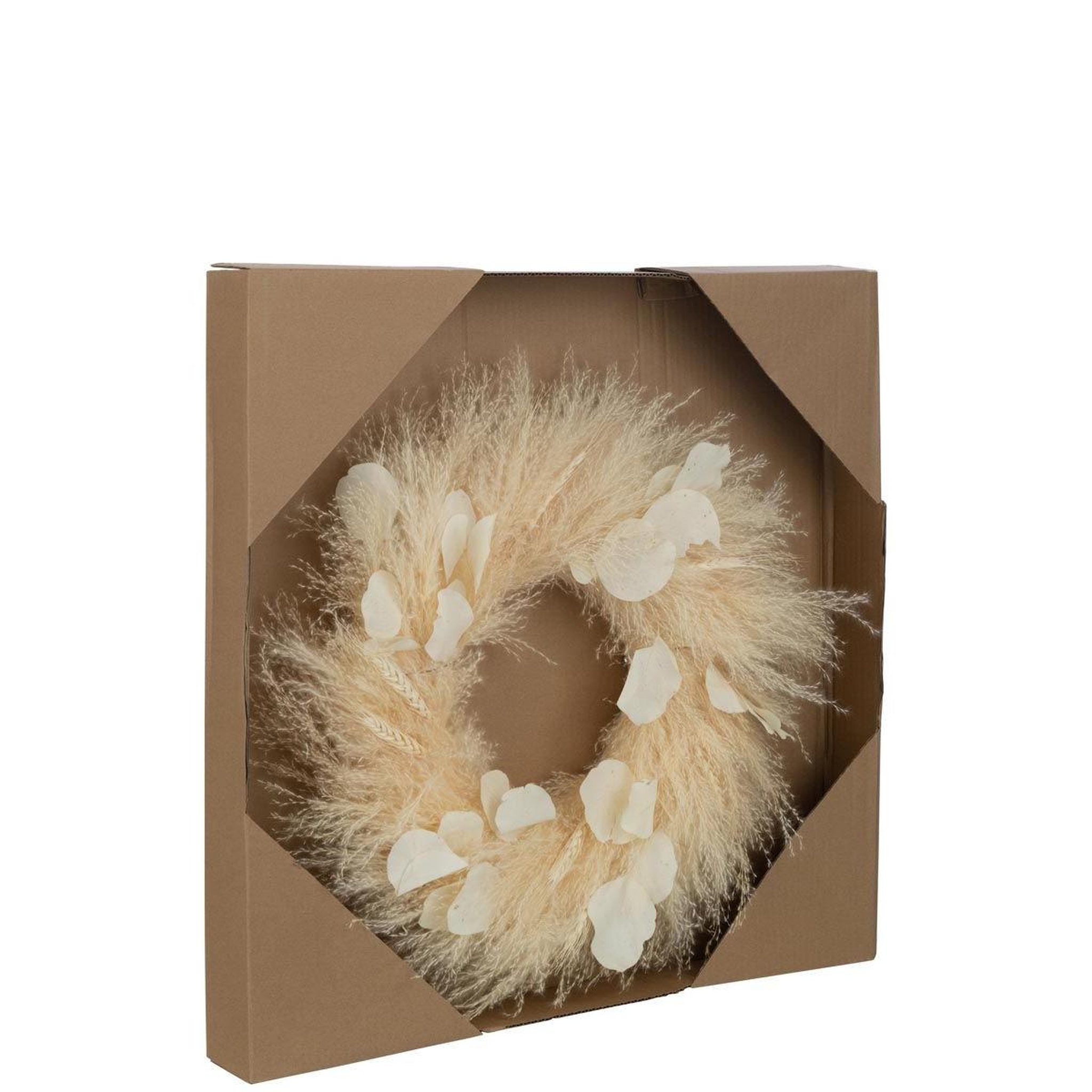 Voir la diapositive 2 : J-LINE Couronne de plantes séchées  feuilles  50cm naturel