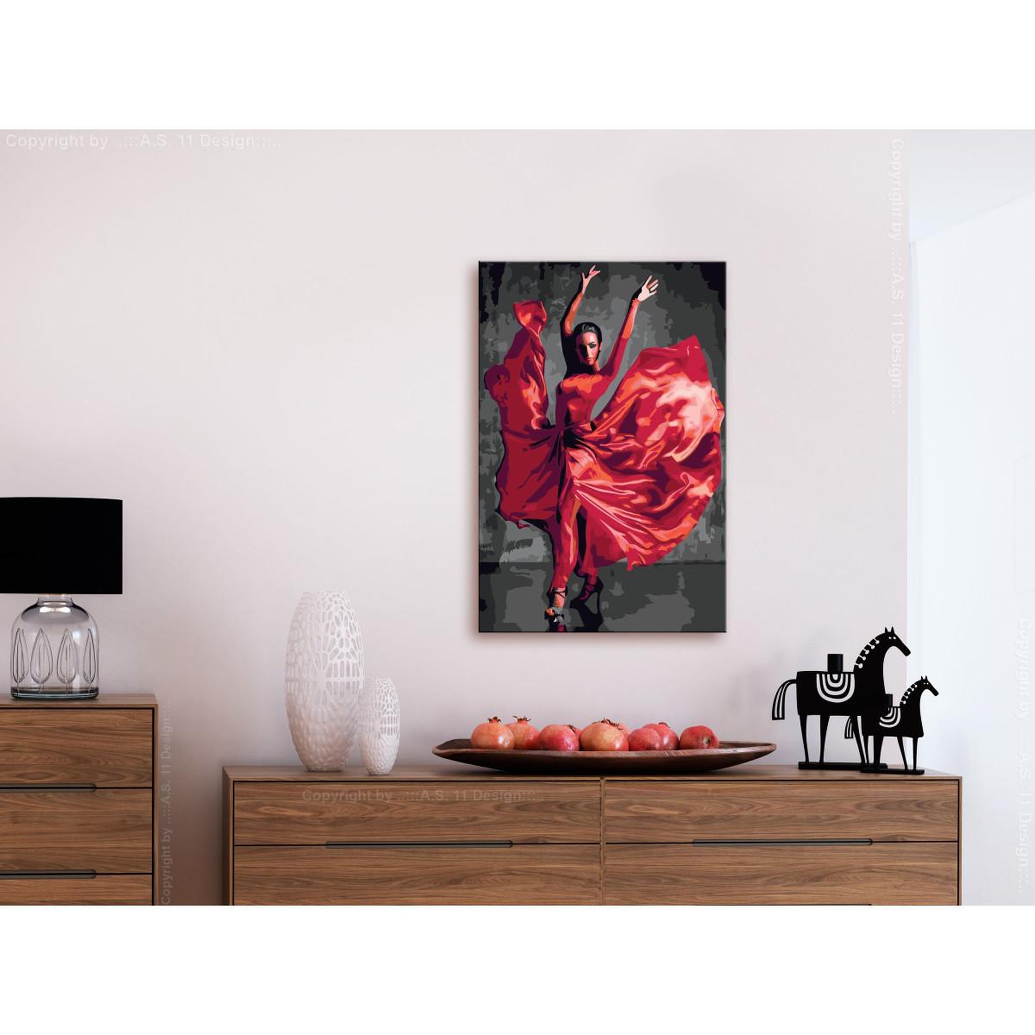 Voir la diapositive 2 : Paris Prix Tableau à peindre soi-même  red dress  40x60cm