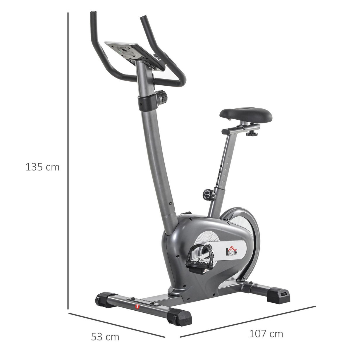 HOMCOM Vélo d'appartement volant d'inertie 8 Kg résistance magnétique 10 niveaux écran LCD multifonction capteur fréquence cardiaque selle réglable acier gris
