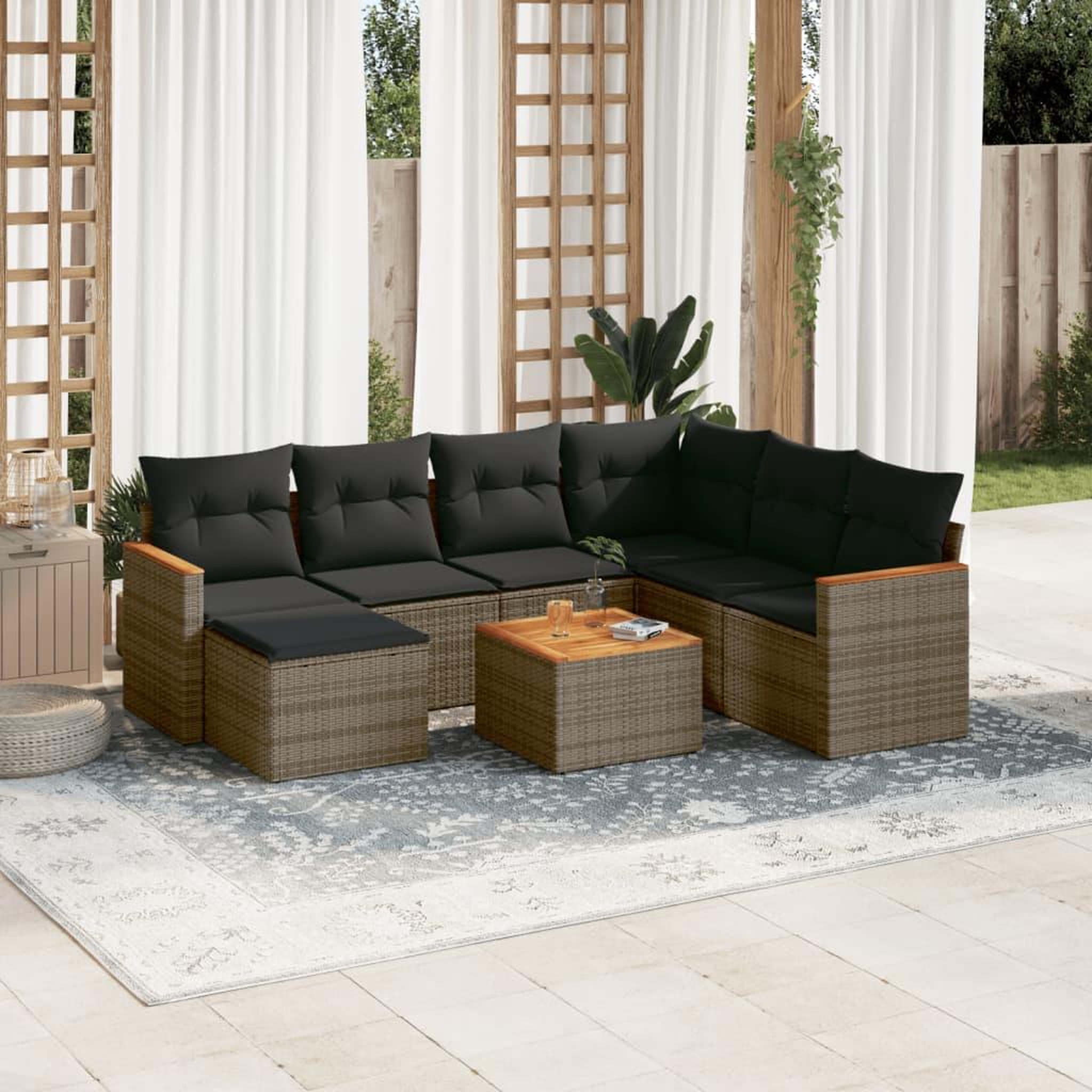 VIDAXL Salon de jardin 8 pcs avec coussins gris resine tressee
