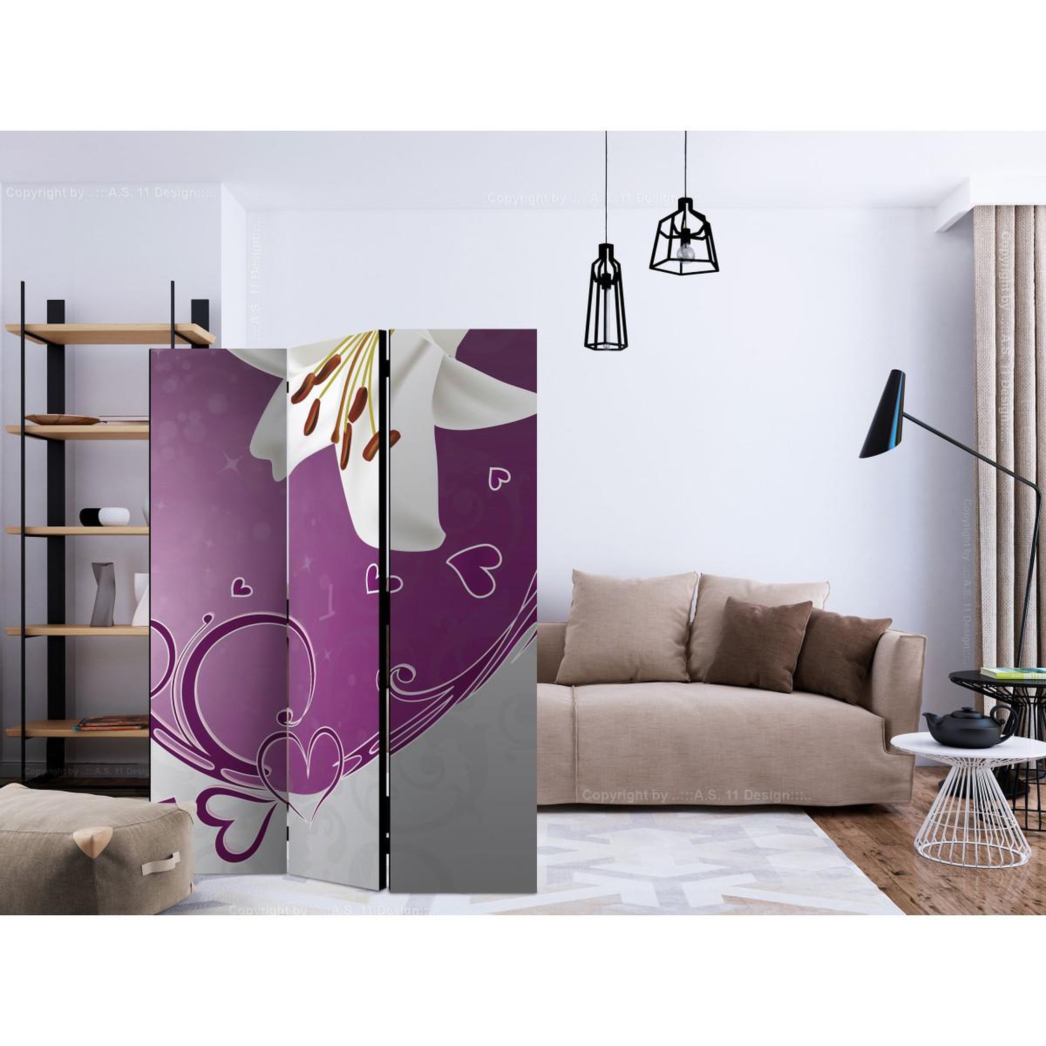 Voir la diapositive 2 : Paris Prix Paravent 3 volets  melody of love  135x172cm