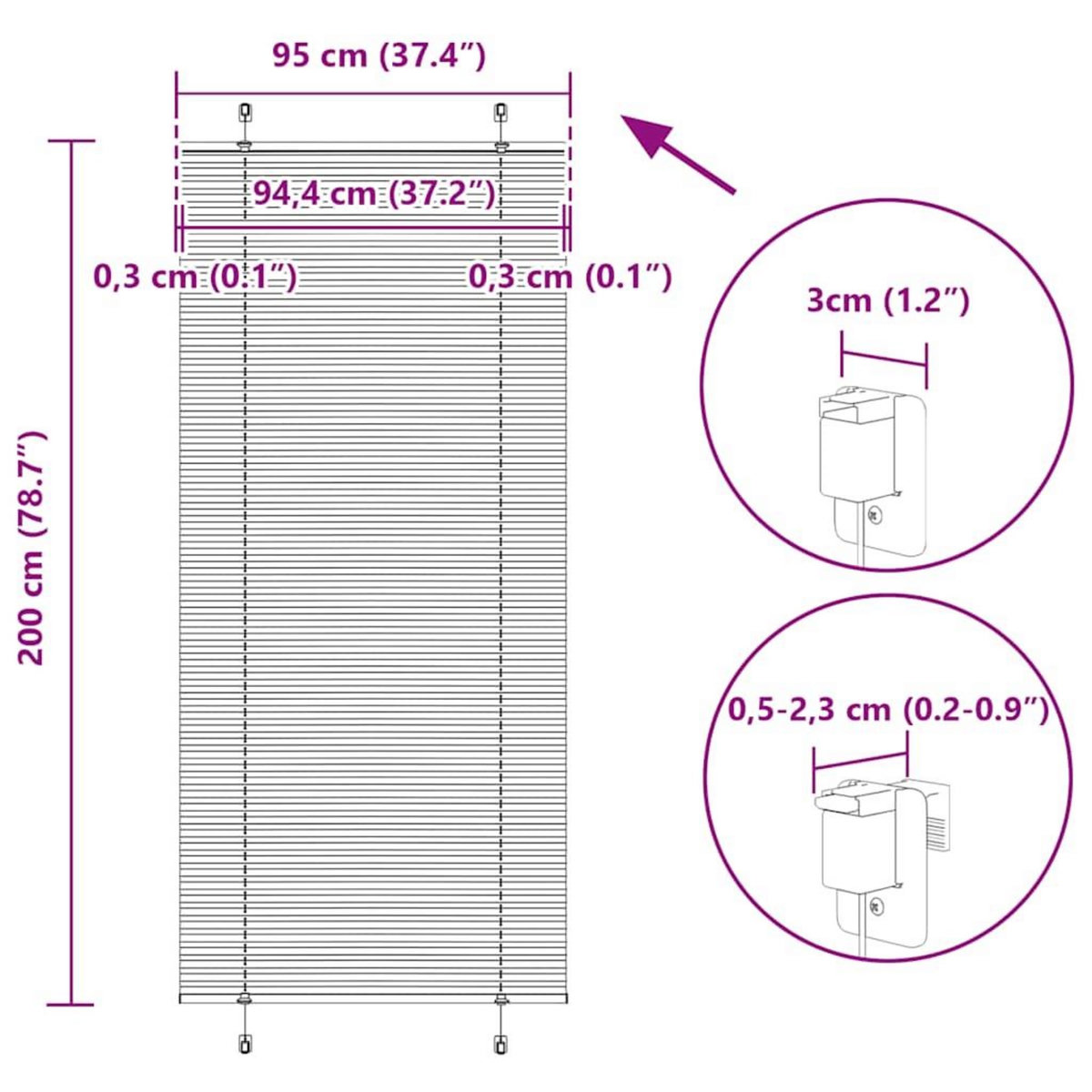 VIDAXL Store plisse blanc 95x200 cm largeur du tissu 94,4 cm polyester