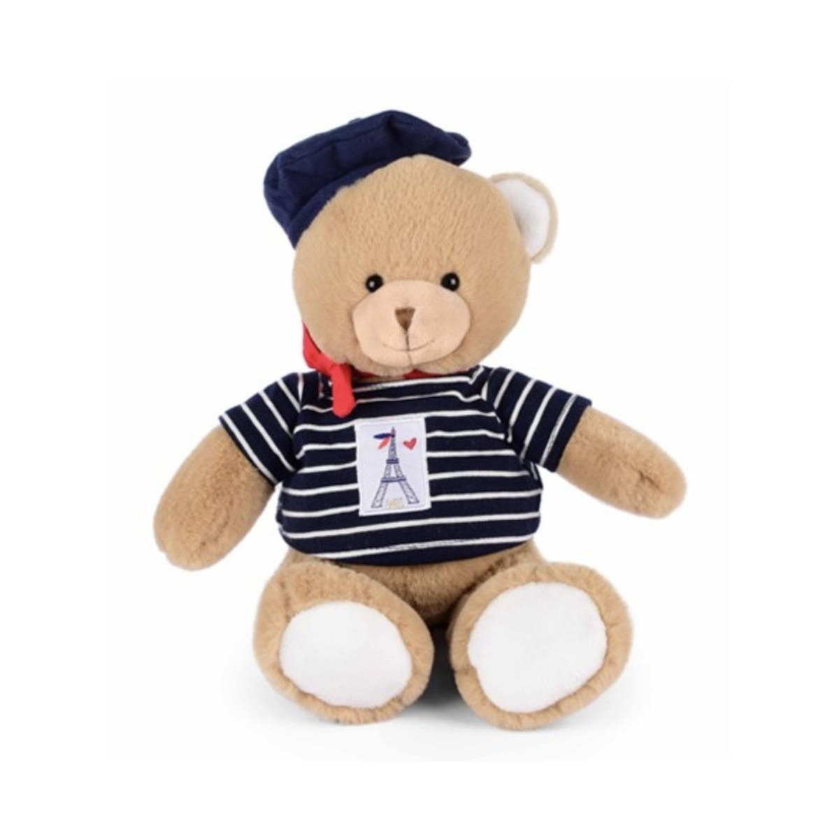 DOUDOU ET COMPAGNIE Ours en peluche marron avec marinière et beret - 28 cm