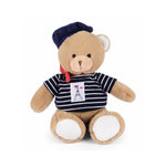DOUDOU ET COMPAGNIE Ours en peluche marron avec marinière et beret - 28 cm