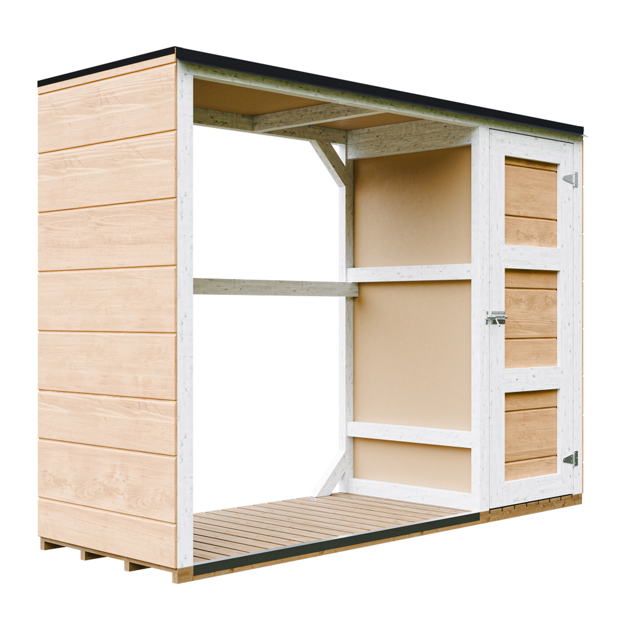 Voir la diapositive 1 : TIMBELA Abri à bûches extérieur avec rangement latéral pour les outils - 1,09 m² + 0.53 m² M981