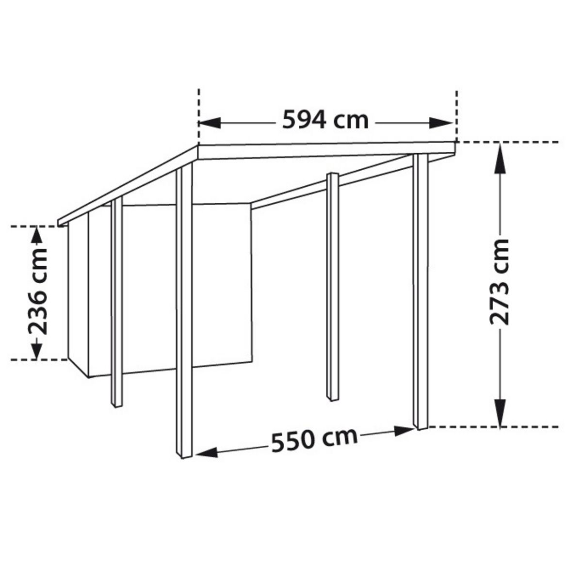 Carport bois 2 voitures toit plat avec remise de 10m²