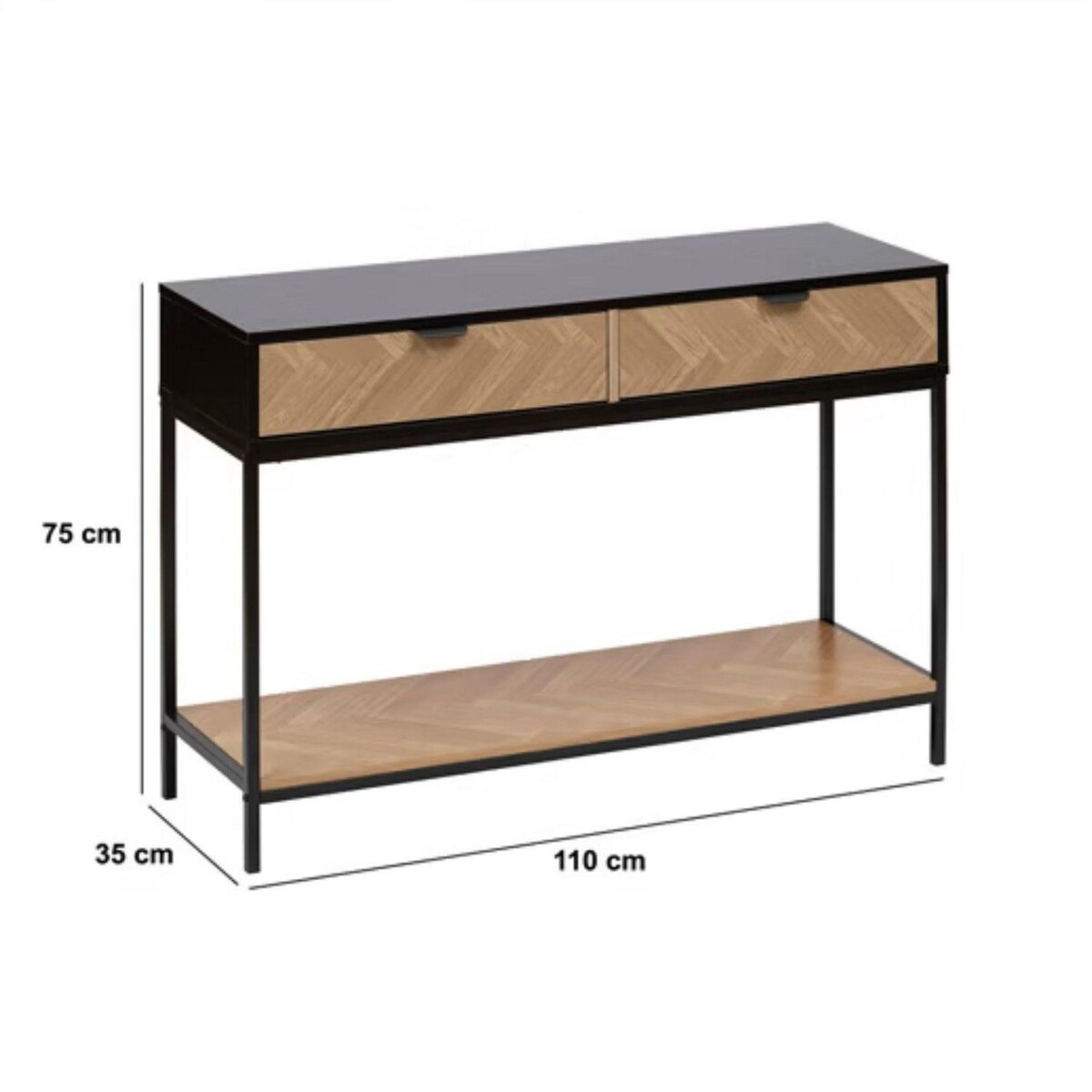 FIVE Console 2 tiroirs en bois et métal CHEVRONS - Beige et noir