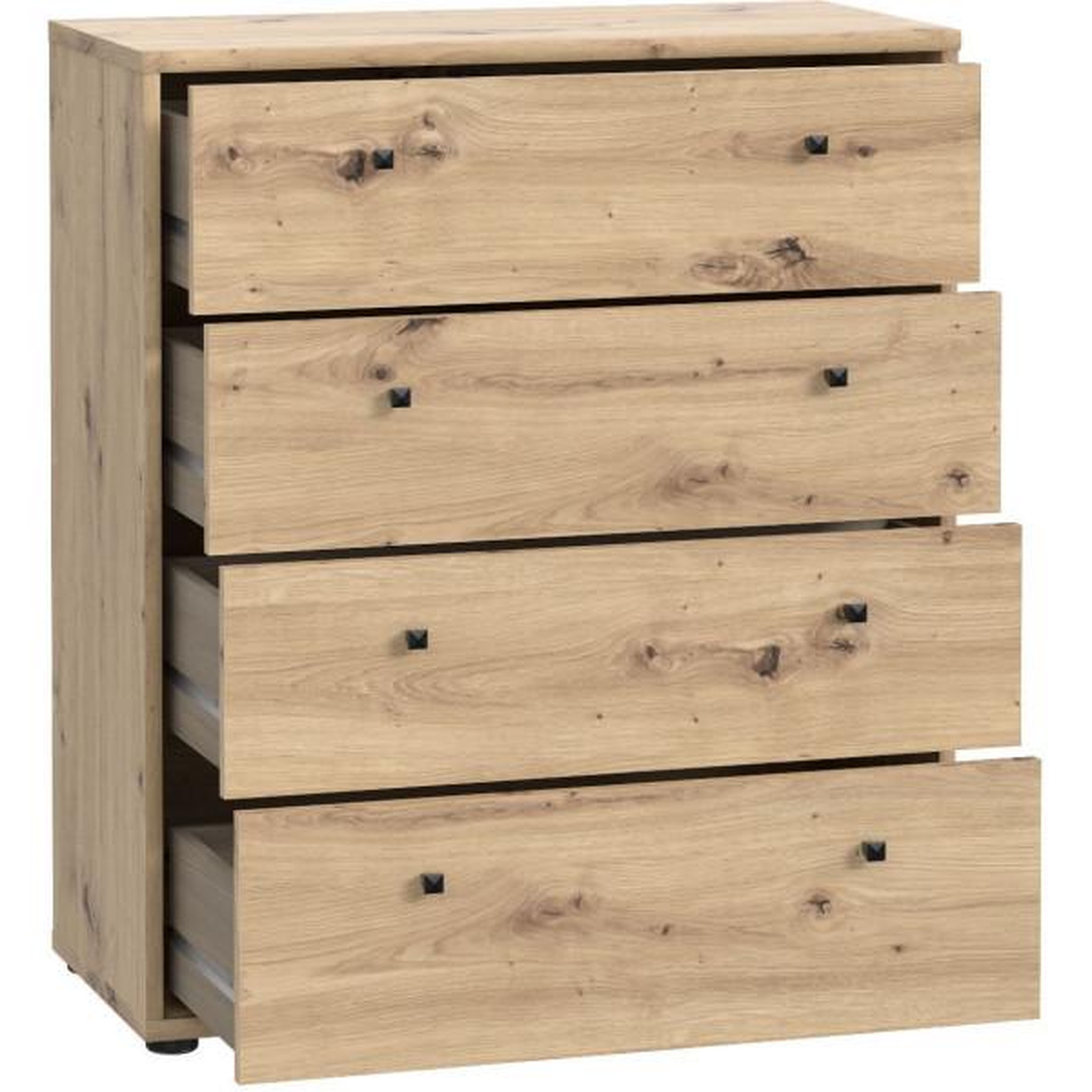 Voir la diapositive 5 : MARKET24 Commode TEMPRA – Effet Chene Artisan – 4 Tiroirs – L 73,7 × P 34,8 × H 85,5 cm