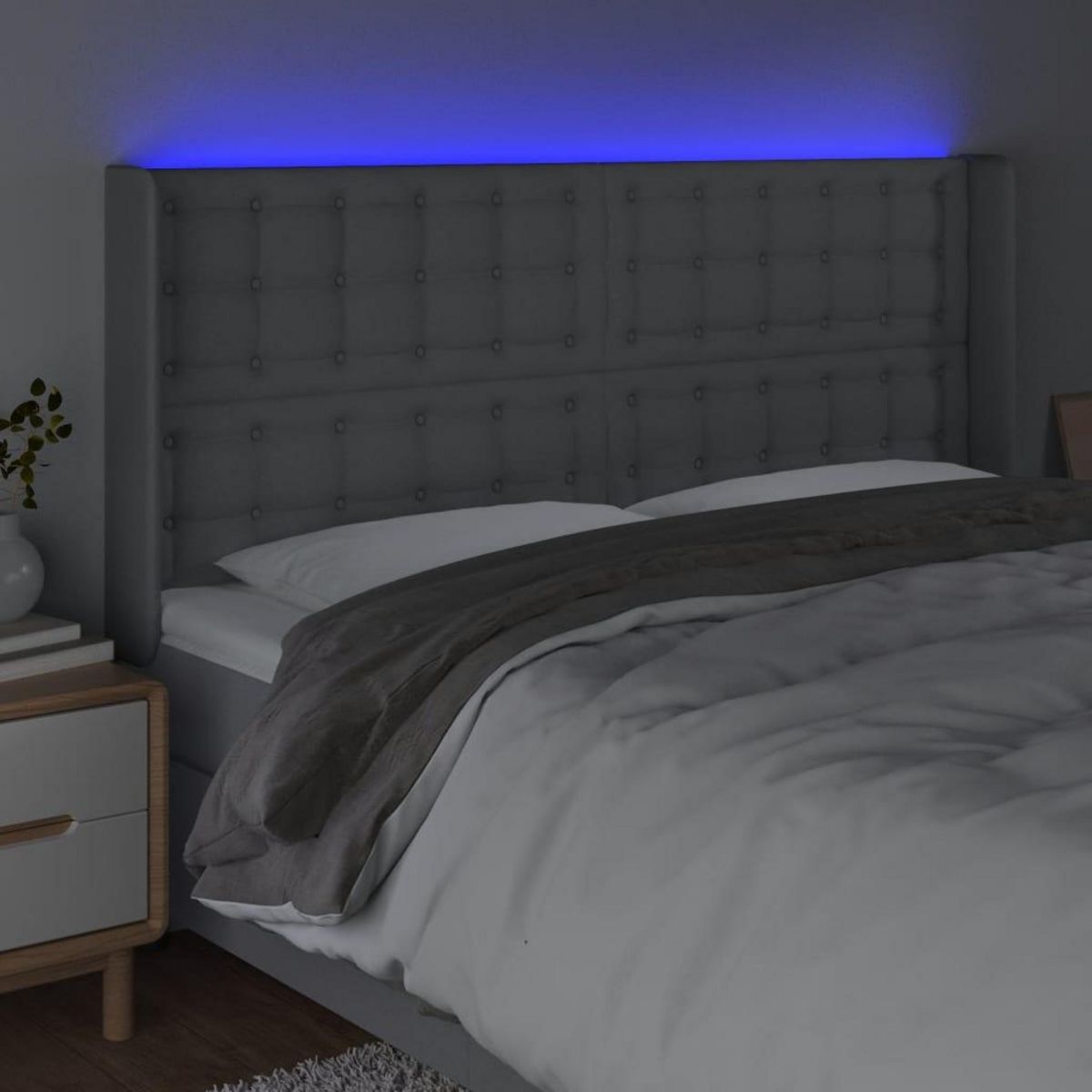 VIDAXL Tete de lit a LED Gris clair 163x16x118/128 cm Tissu