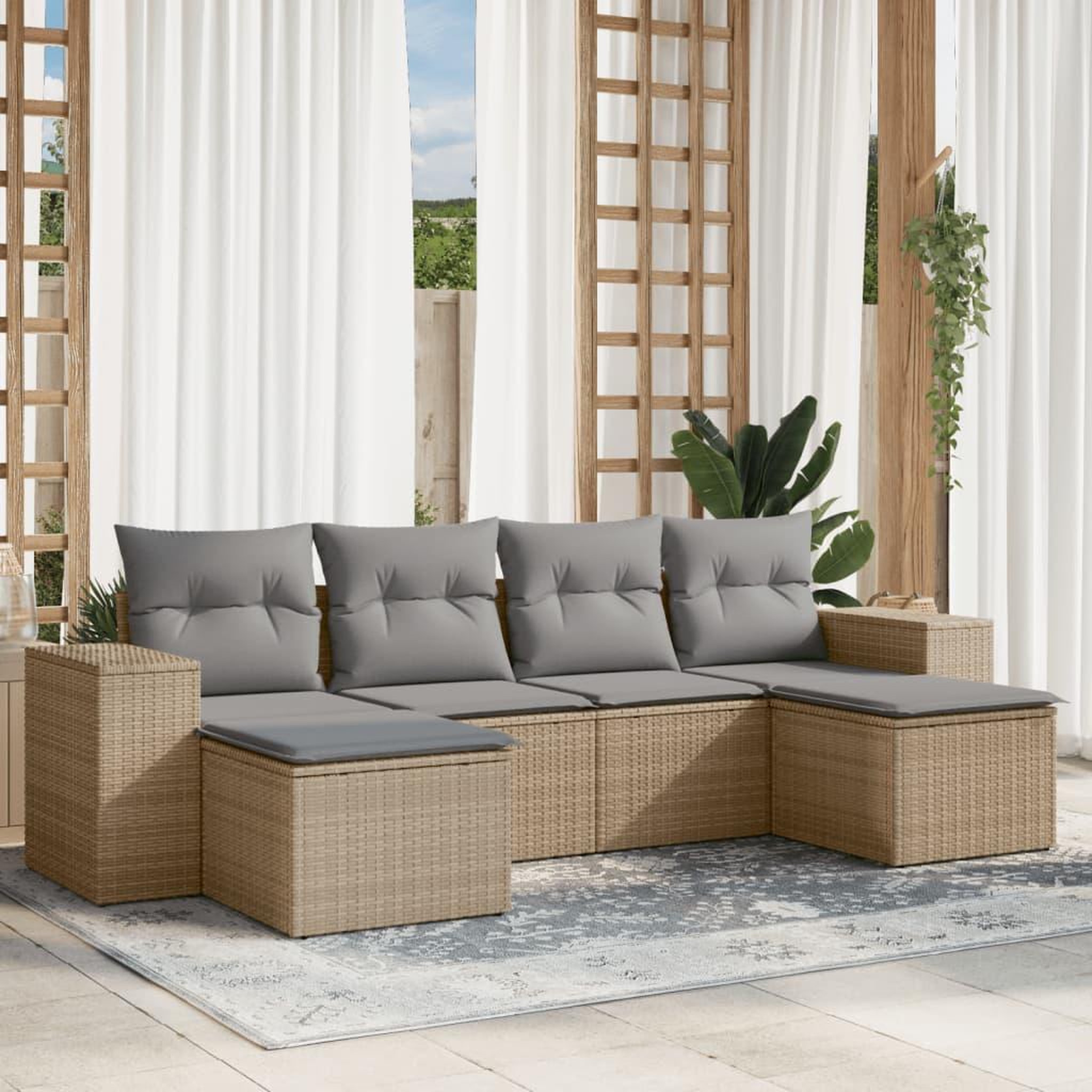 VIDAXL Salon de jardin avec coussins 6 pcs beige resine tressee
