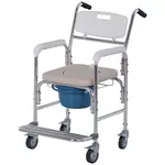 HOMCOM HOMCOM Chaise percée à roulettes - fauteuil roulant percé - chaise de douche - seau amovible, accoudoirs, repose-pied - acier chromé HDPE blanc