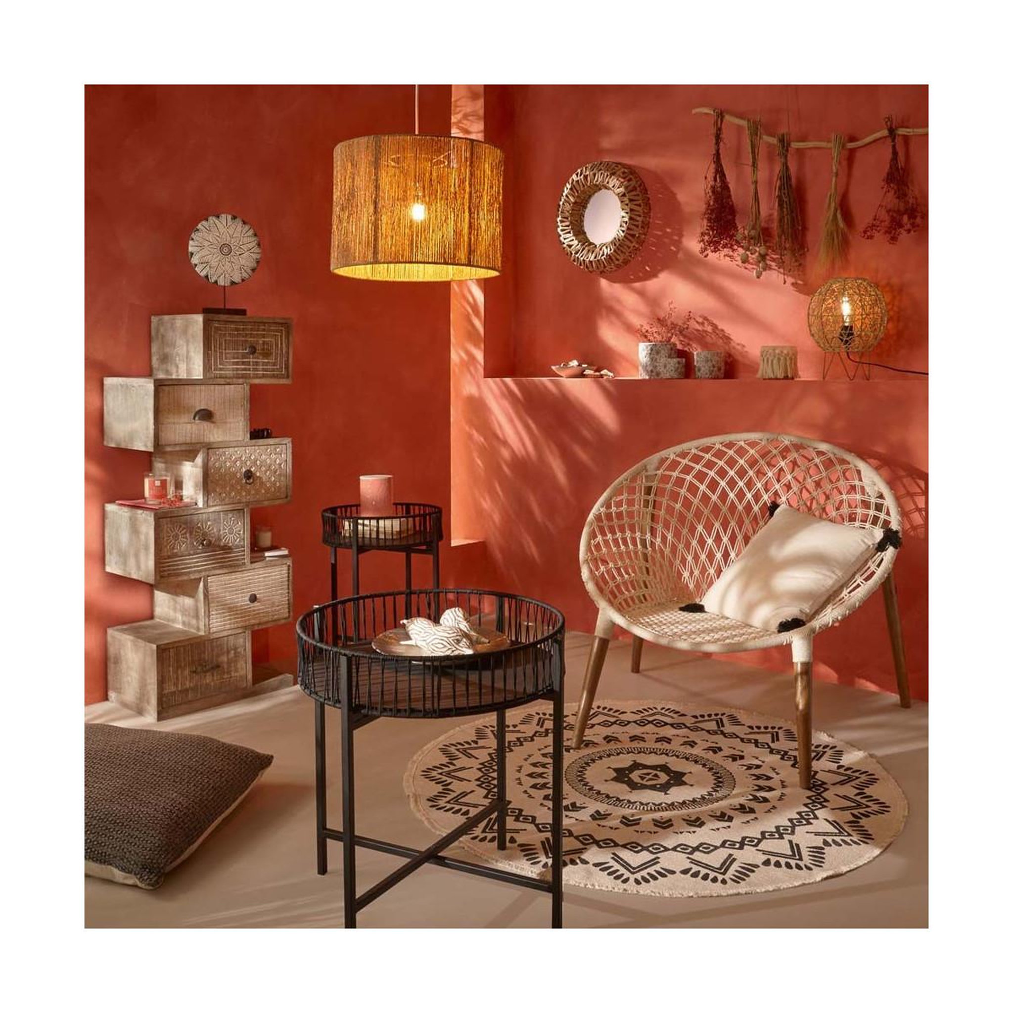 Voir la diapositive 2 : ATMOSPHERA Tapis rond déco  agadir  120cm noir & blanc