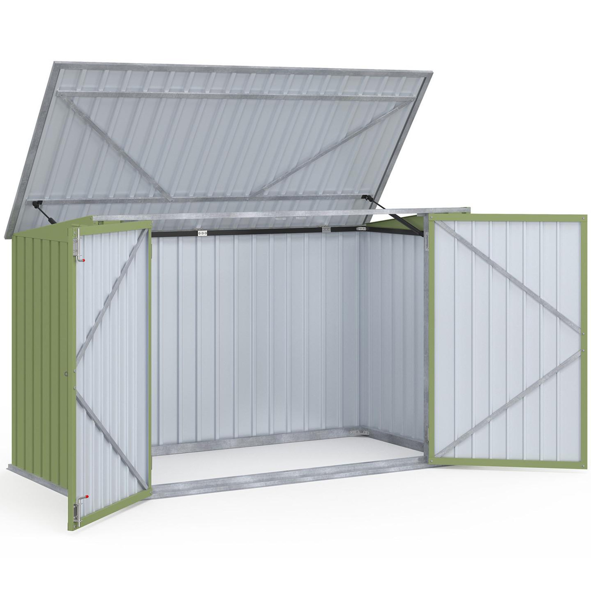 Voir la diapositive 4 : ID MARKET Abri de jardin en métal vert olive verrouillable multi-rangement pour stockage vélos, outils, poubelles