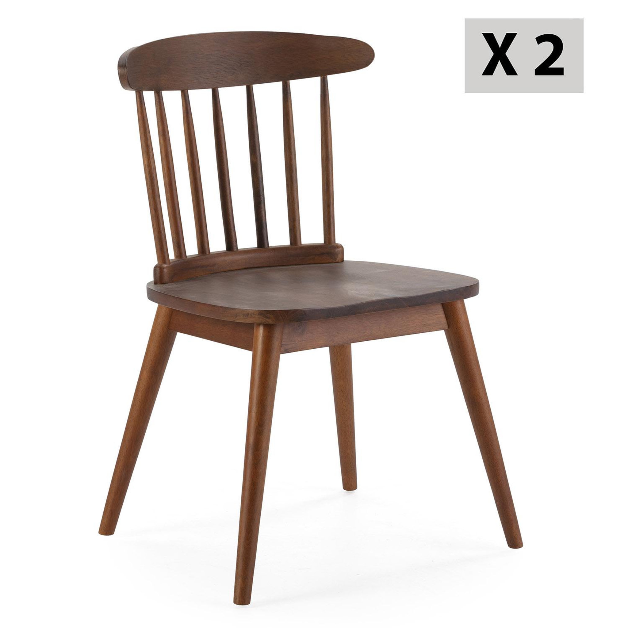VS VENTA-STOCK Pack 2 chaises Ben en bois couleur noyer