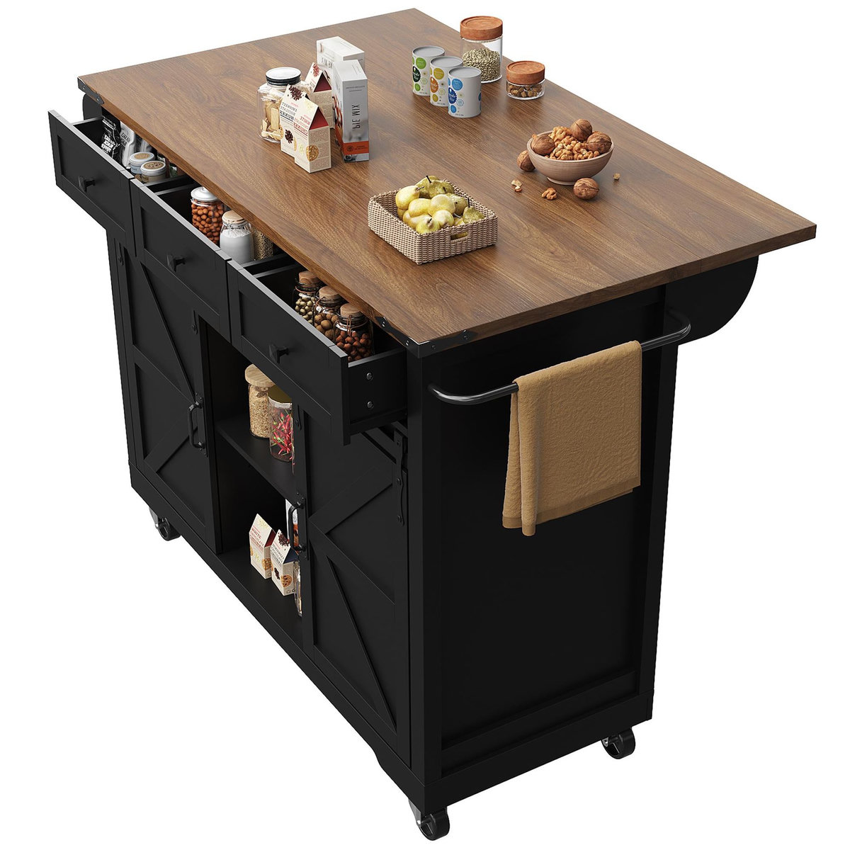 MERAX Desserte 2 portes 3 tiroirs coloris noir mdf