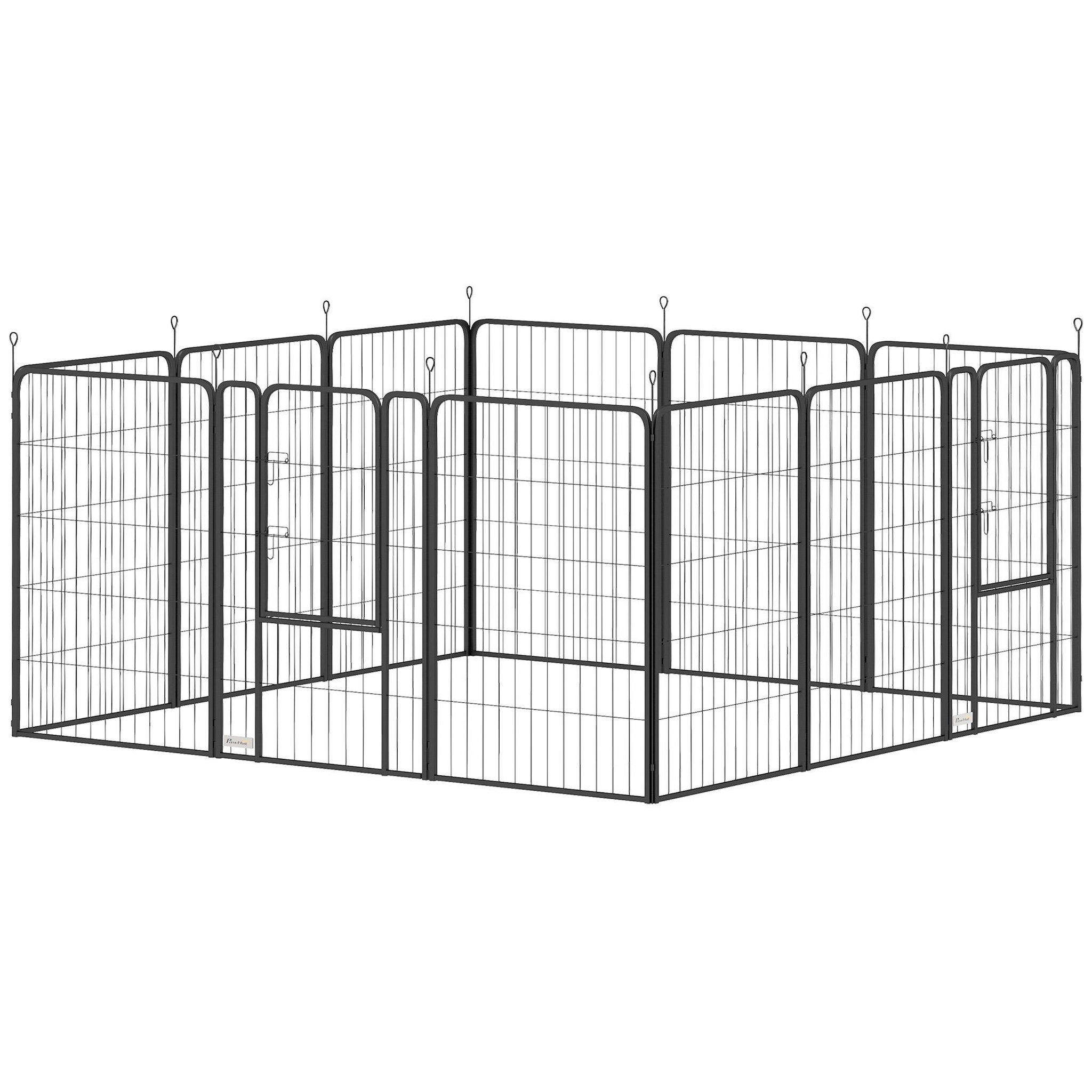Voir la diapositive 4 : PAWHUT Parc enclos chien modulable pliable 12 panneaux porte verrouillable acier époxy noir