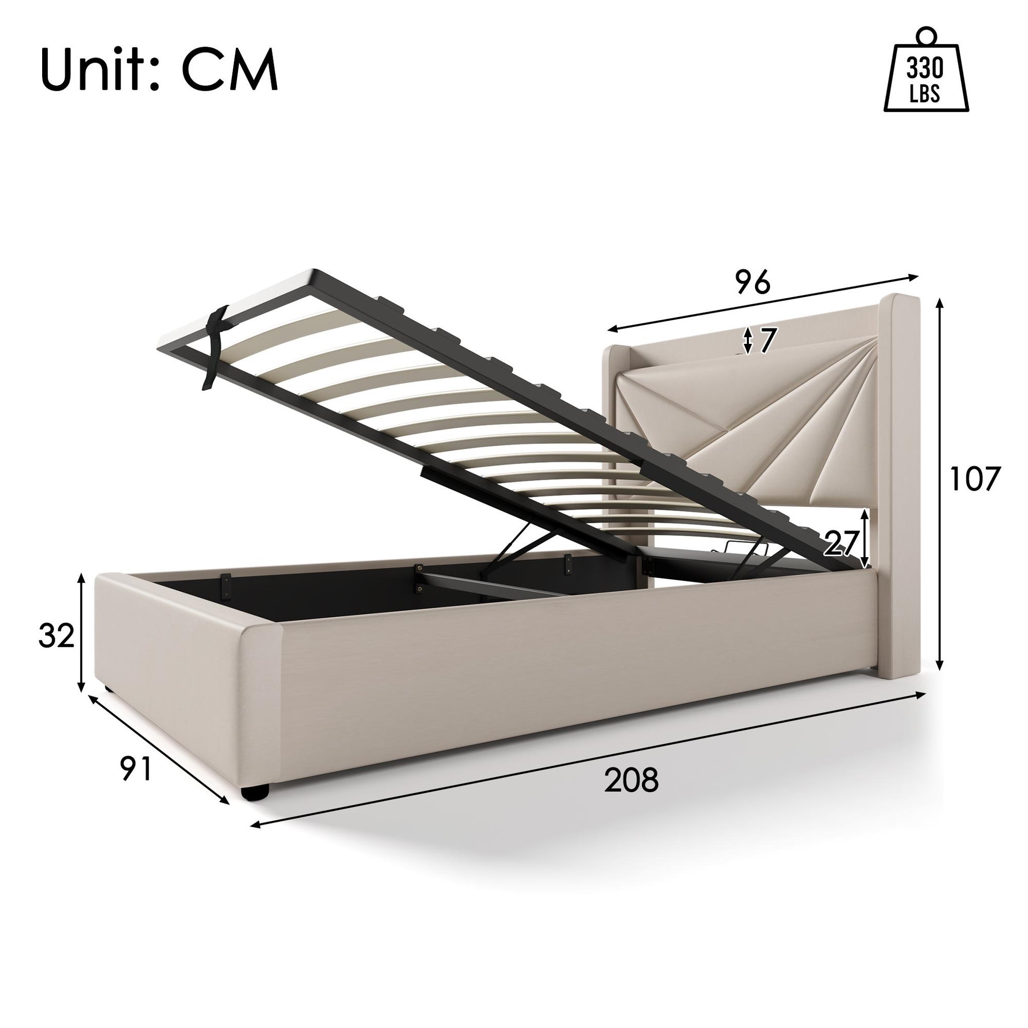 Voir la diapositive 4 : MERAX Lit coffre avec sommier et USB Lin
