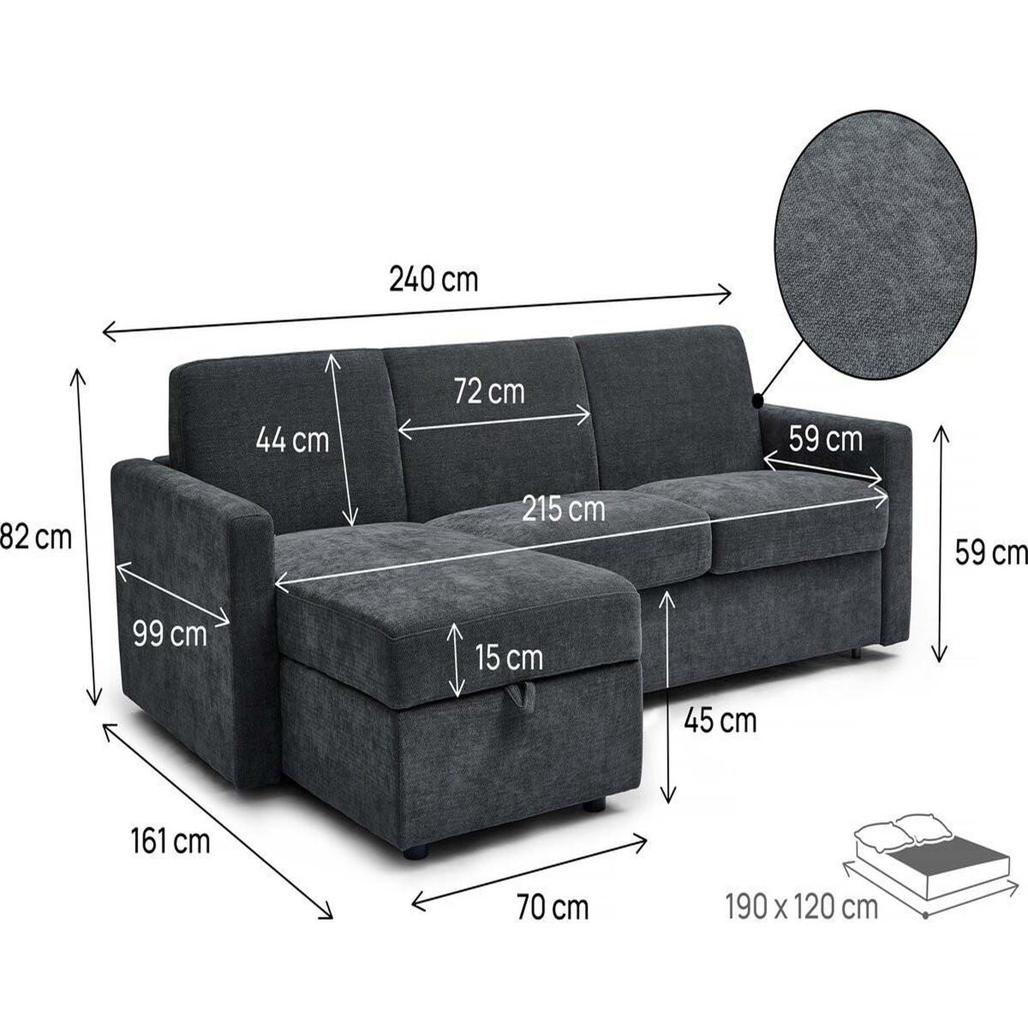 Voir la diapositive 4 : Habitat et Jardin Canapé d'angle réversible et convertible express en tissu  Celia  - 3 places - Gris