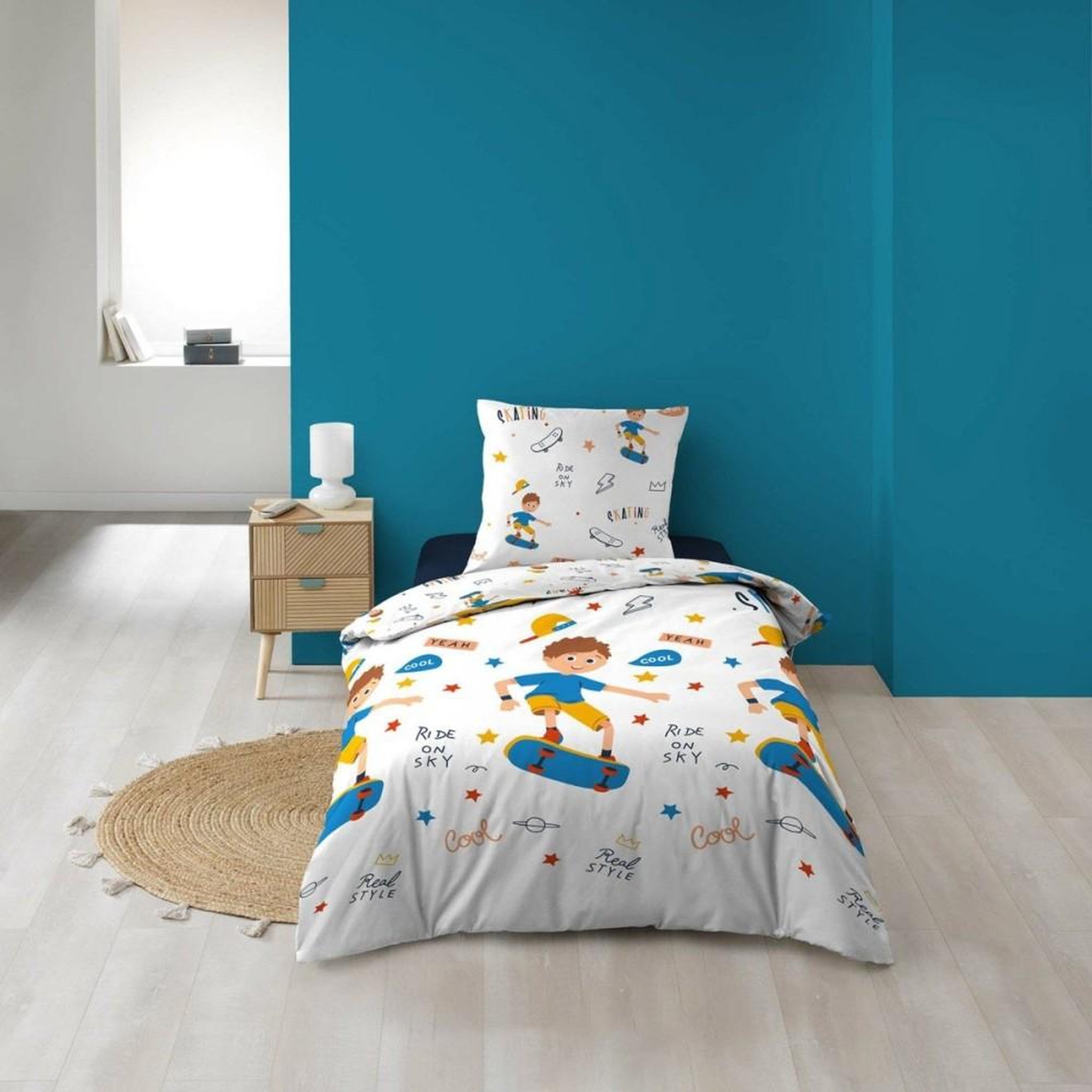 Voir la diapositive 1 : Douceur d'Intérieur Housse de couette enfant 140x200 Skateboy + 1 taie microfibre